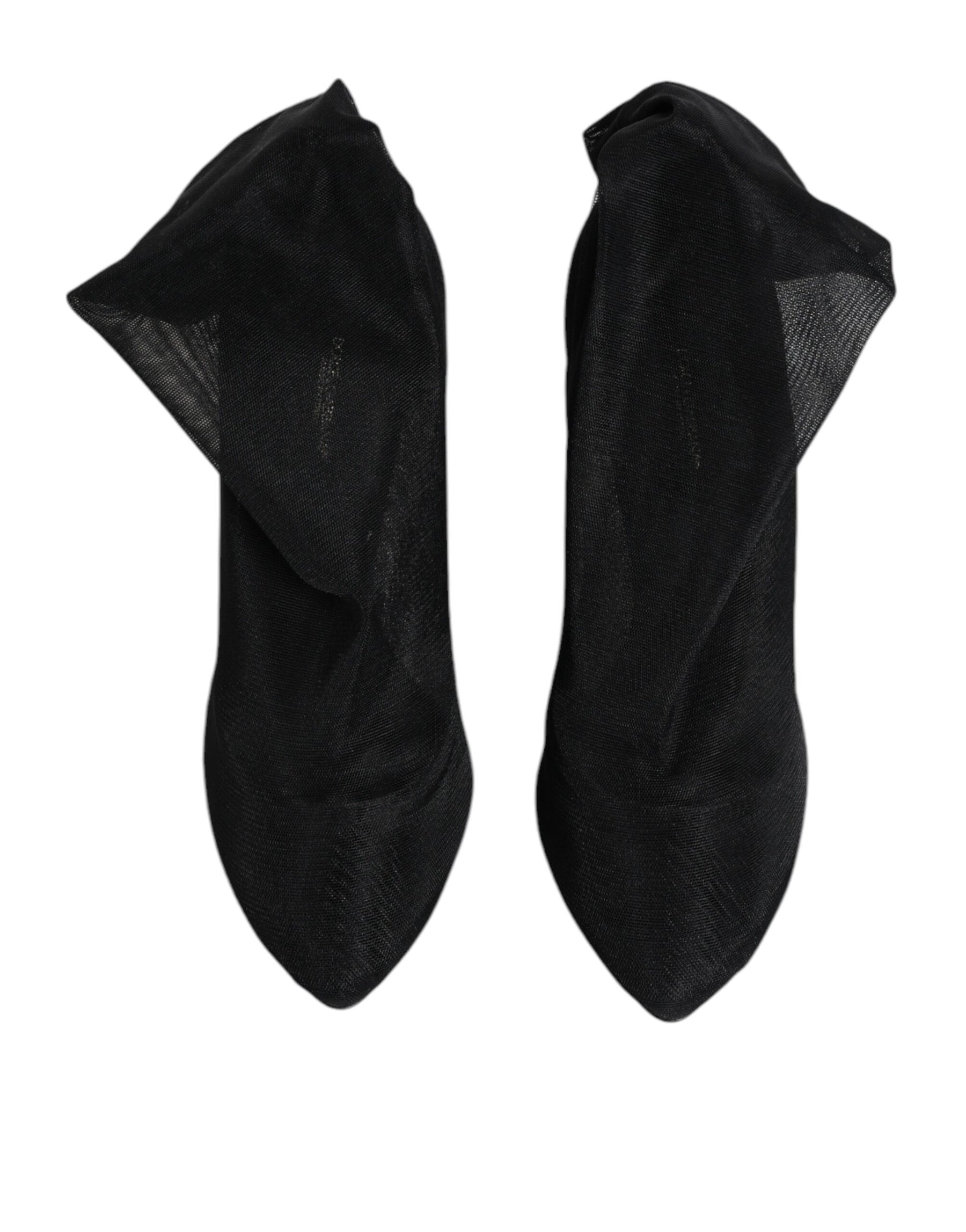 Dolce & Gabbana Black Silk Stretch Mesh Sock Boots Shoes | Regal Royce