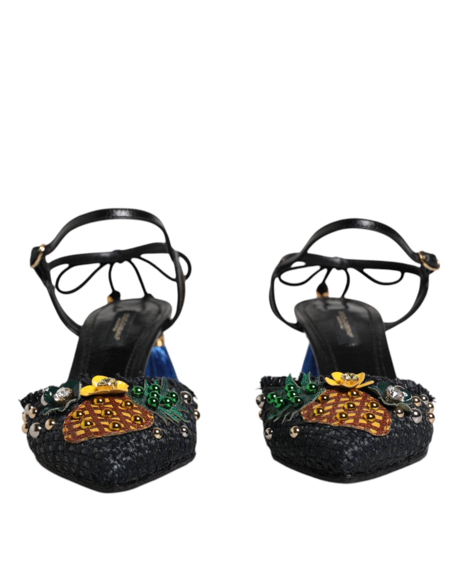 Dolce & Gabbana Black Pineapple Bellucci Heels Sandals Shoes | Regal Royce