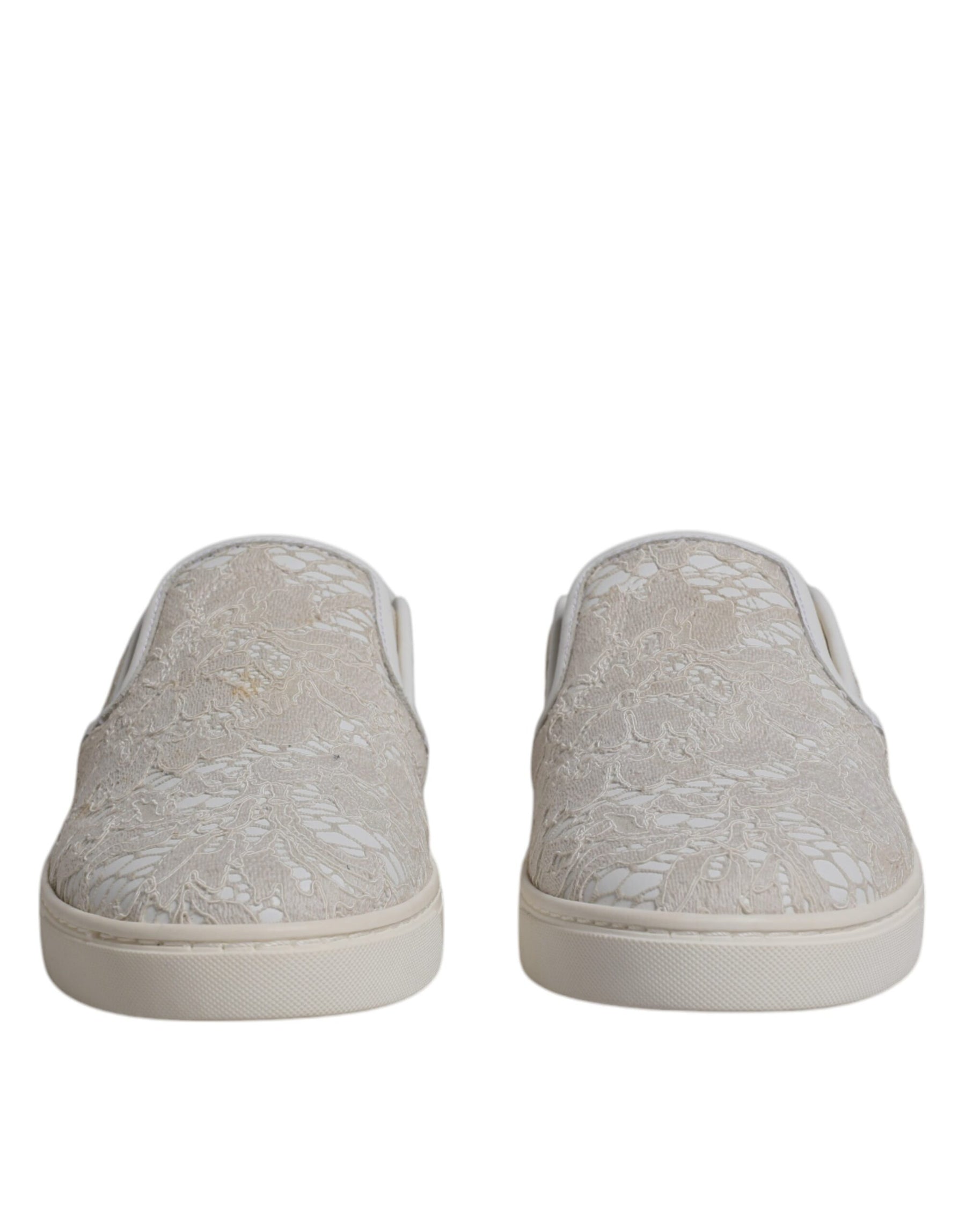 Dolce & Gabbana White Floral Lace Slip On Loafers Shoes | Regal Royce