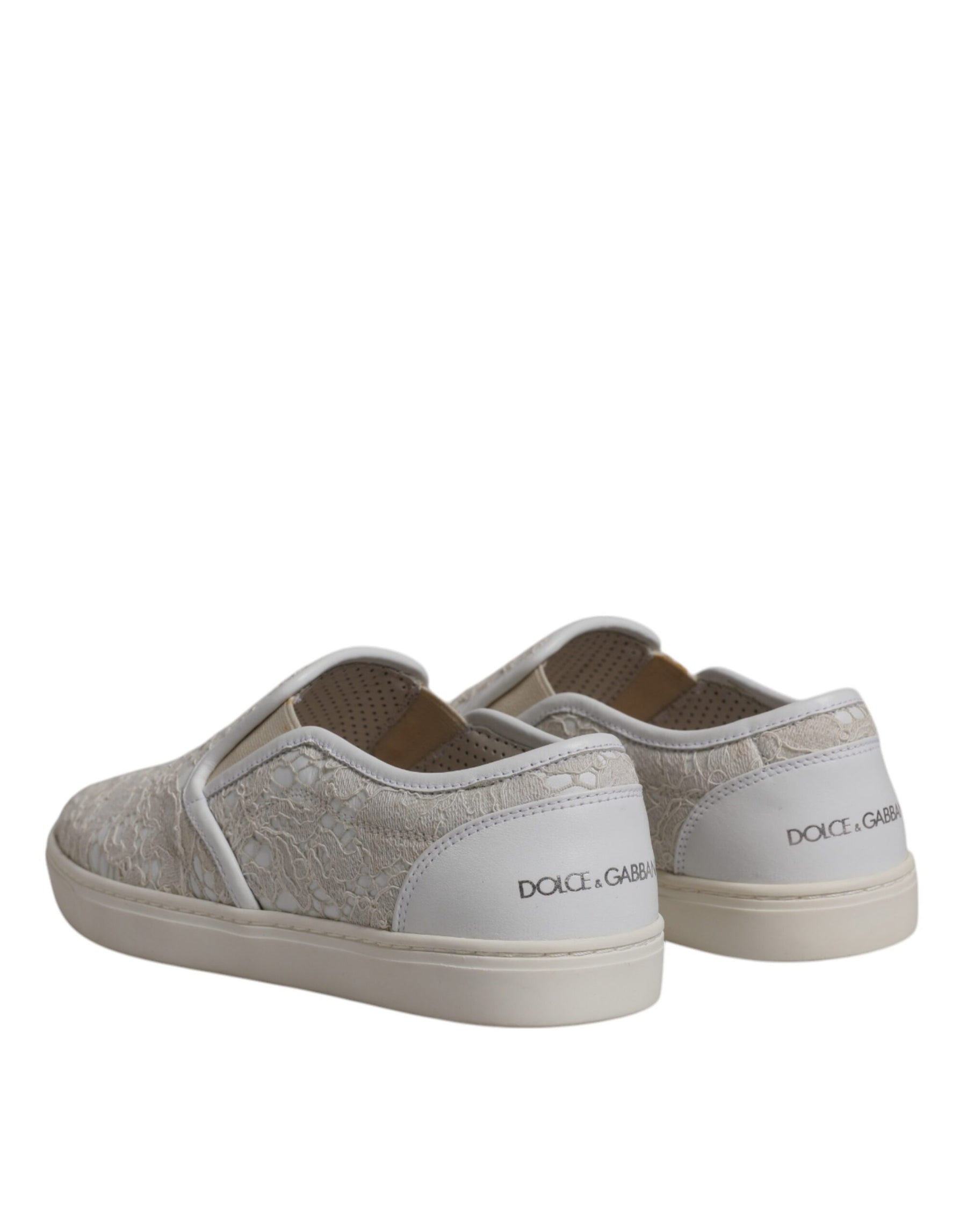 Dolce & Gabbana White Floral Lace Slip On Loafers Shoes | Regal Royce