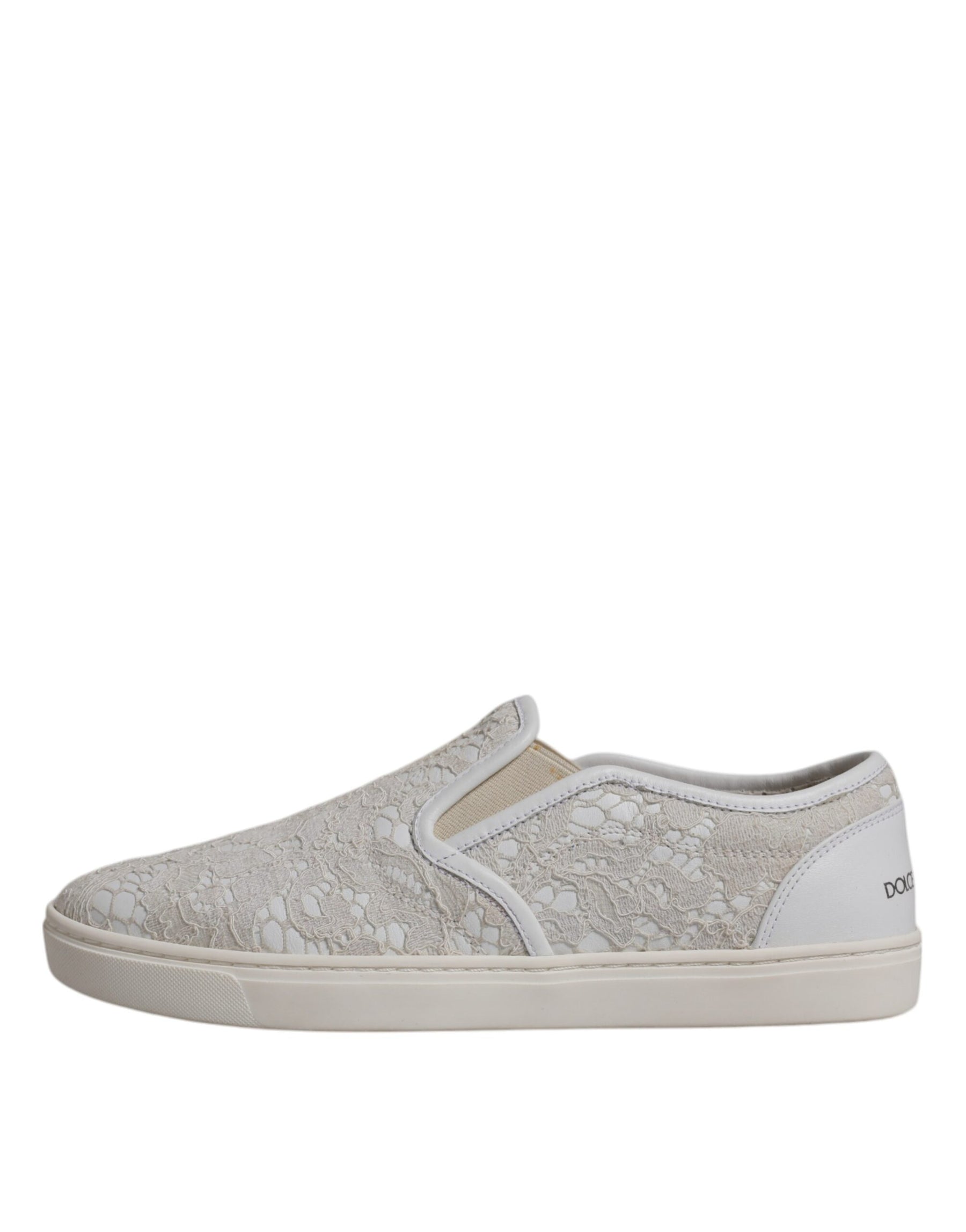 Dolce & Gabbana White Floral Lace Slip On Loafers Shoes | Regal Royce