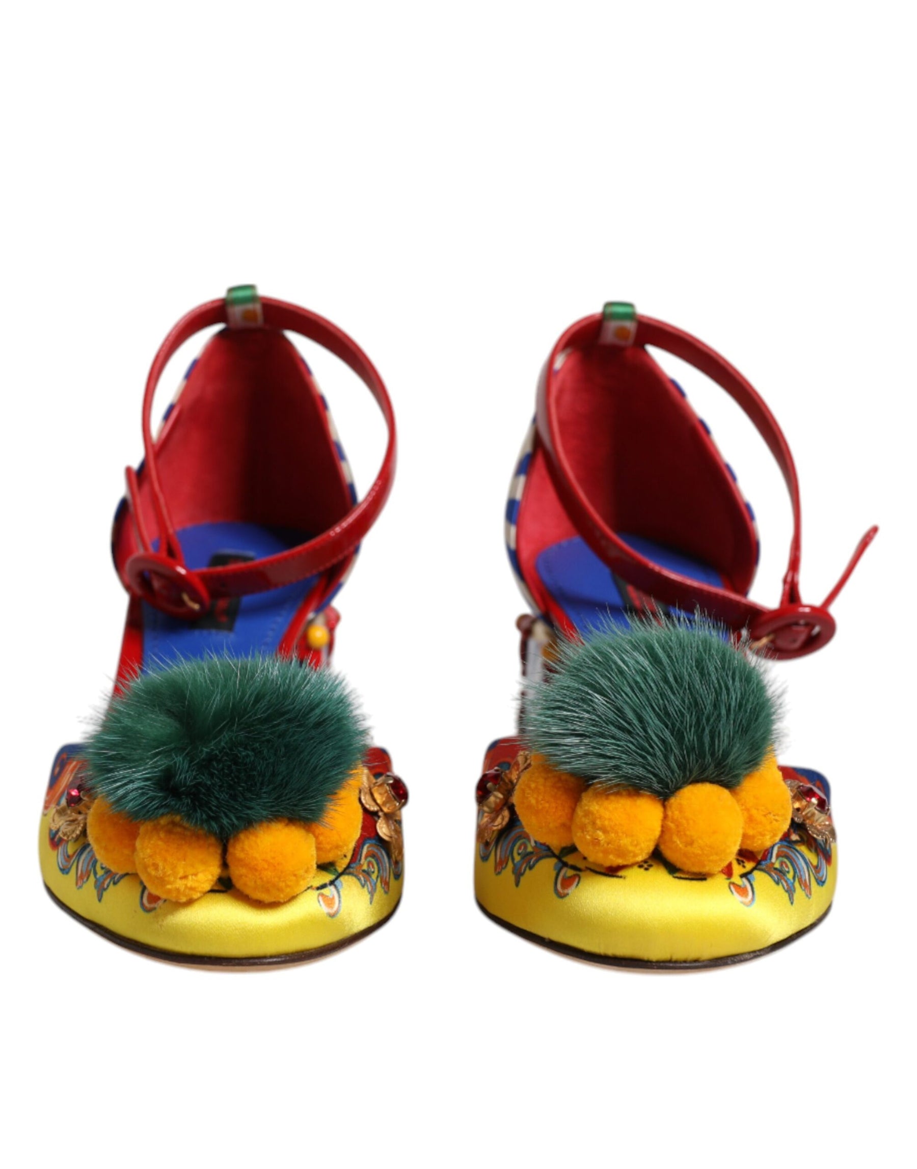 Dolce & Gabbana Multicolor Carretto Crystal Fur Sandals Shoes | Regal Royce