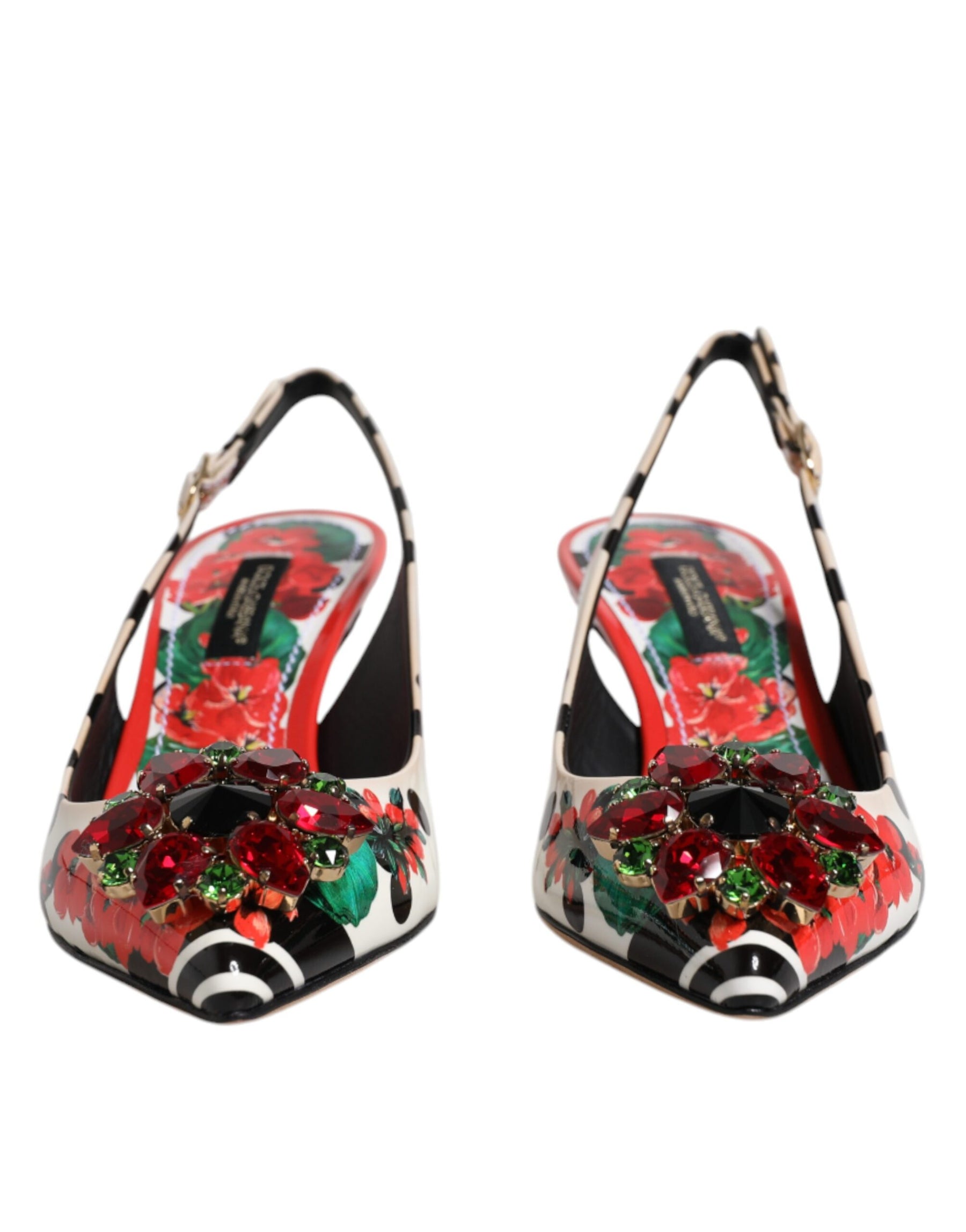 Dolce & Gabbana Multicolor Leather Crystal Heels Slingback Shoes | Regal Royce