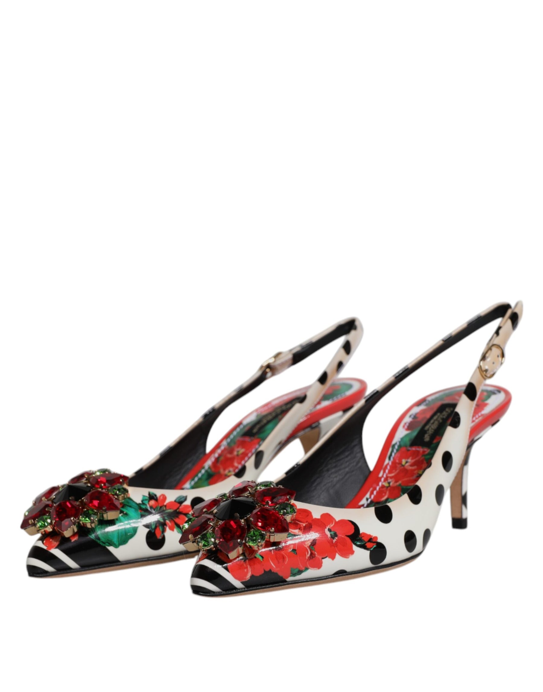 Dolce & Gabbana Multicolor Leather Crystal Heels Slingback Shoes | Regal Royce