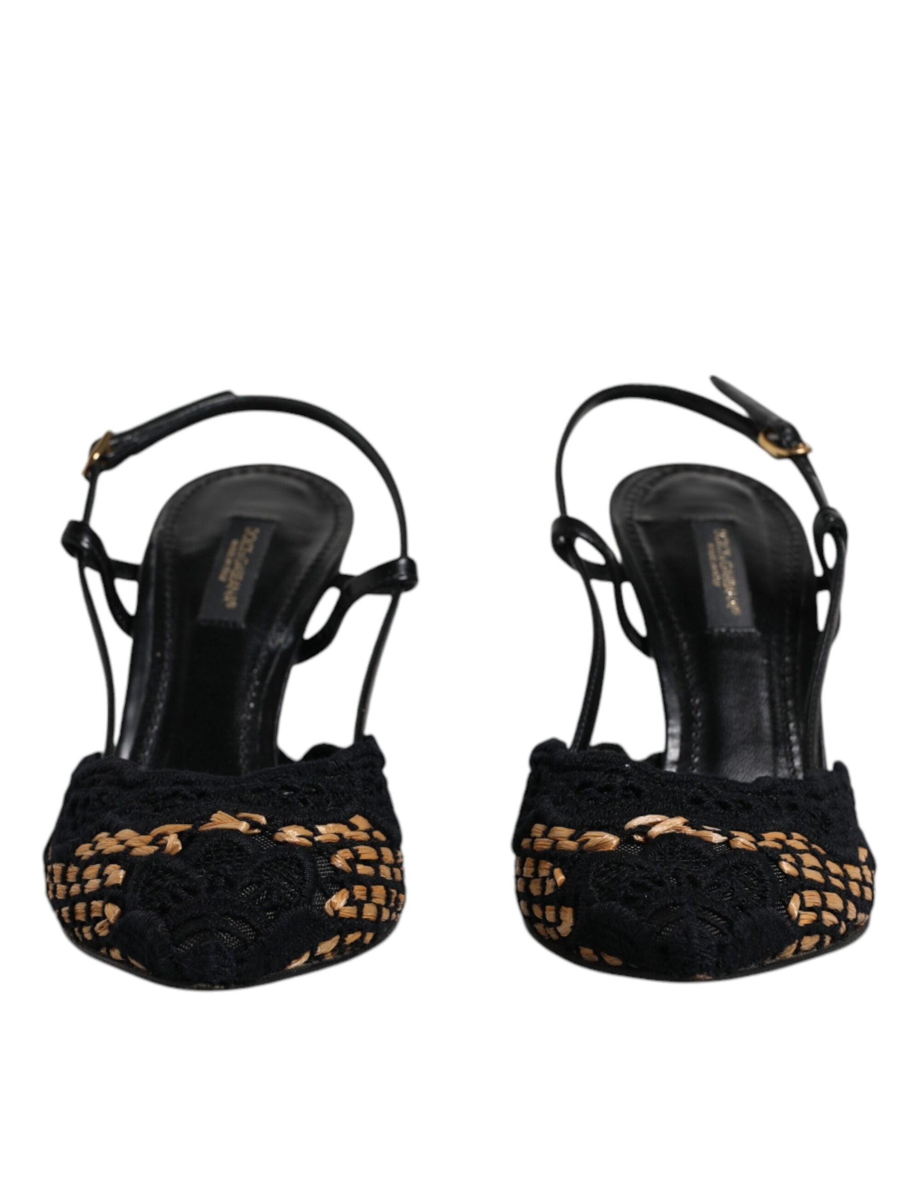 Dolce & Gabbana Black Brown Lace High Heels Slingback Shoes | Regal Royce