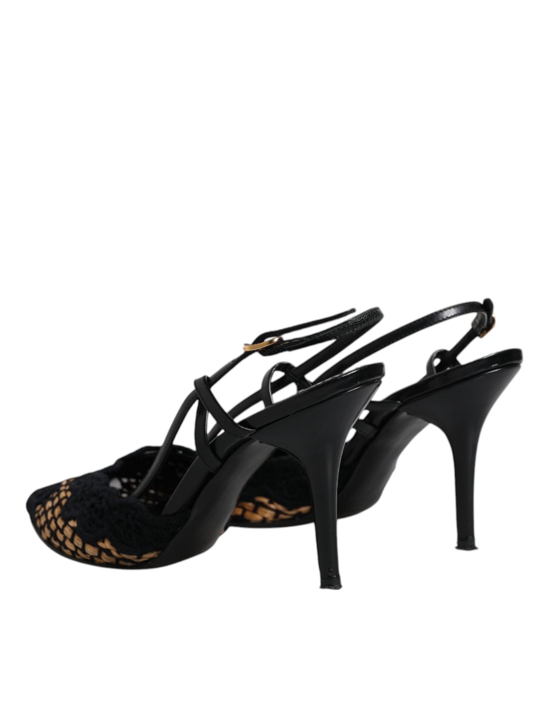Dolce & Gabbana Black Brown Lace High Heels Slingback Shoes | Regal Royce