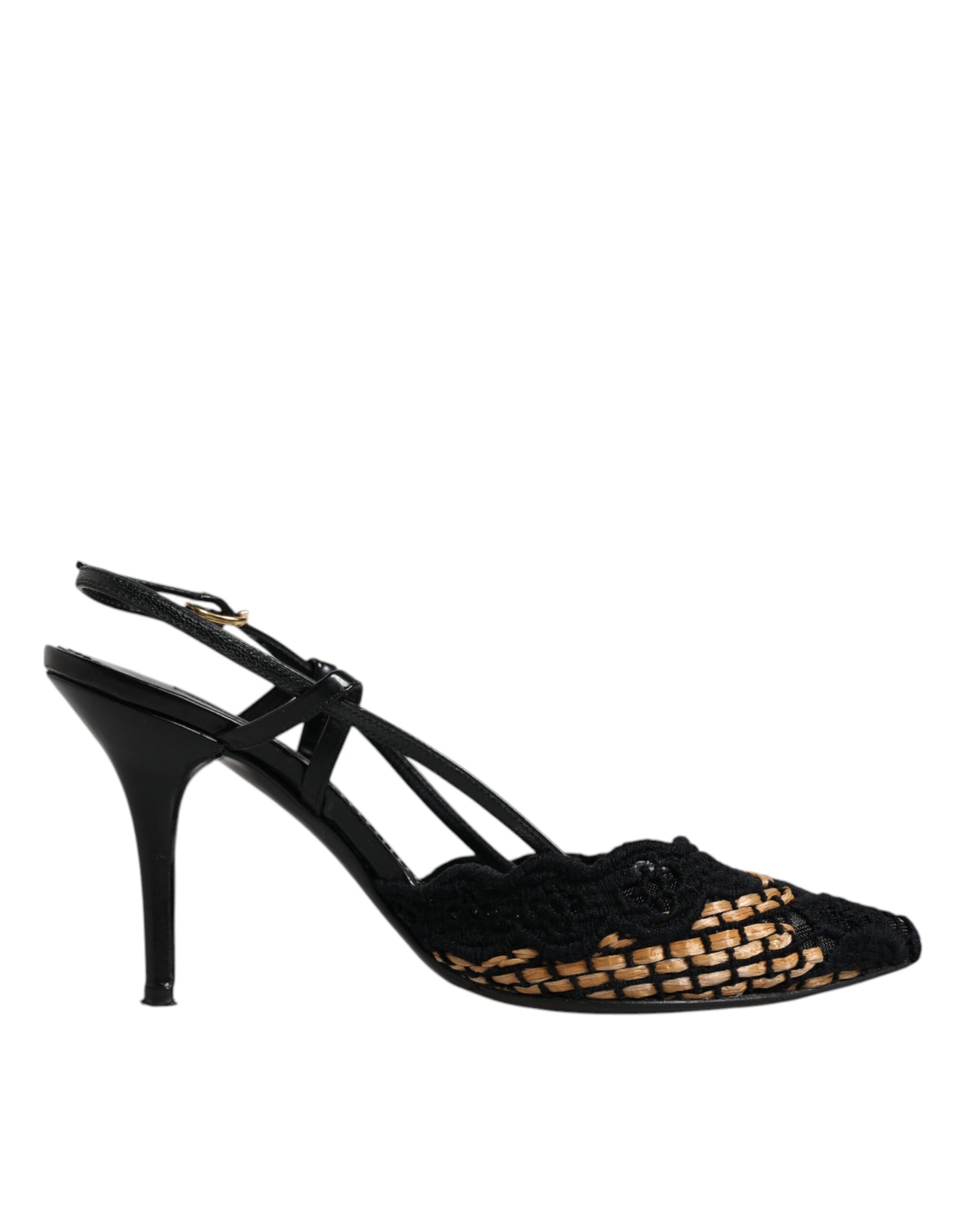 Dolce & Gabbana Black Brown Lace High Heels Slingback Shoes | Regal Royce