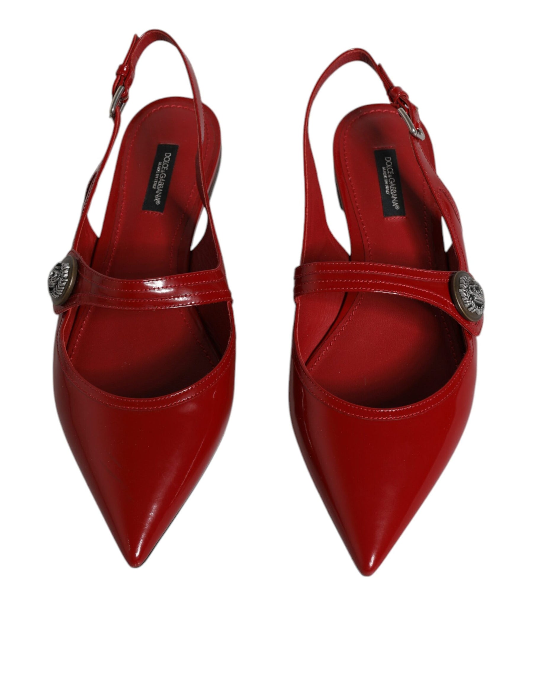 Dolce & Gabbana Red Leather Slingback Flats Sandals Shoes | Regal Royce