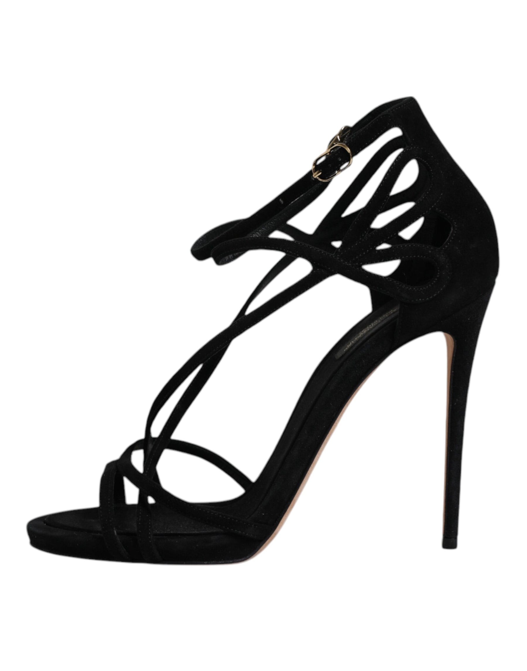 Dolce & Gabbana Black Suede Ankle Strap Heels Sandals Shoes | Regal Royce