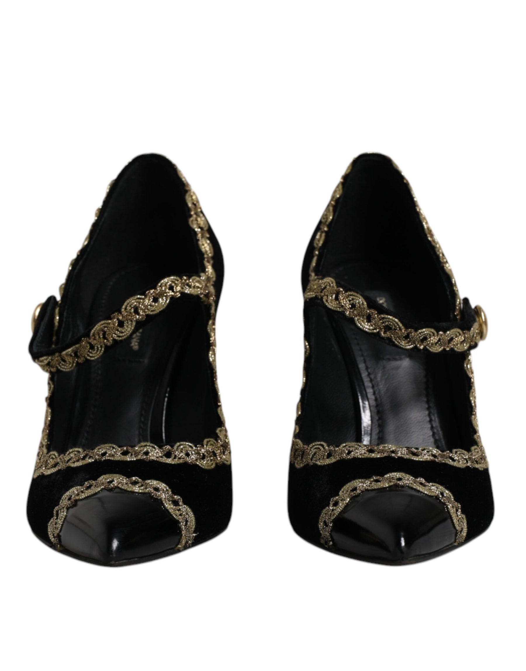 Dolce & Gabbana Black Velvet Gold Mary Janes Pumps Shoes | Regal Royce