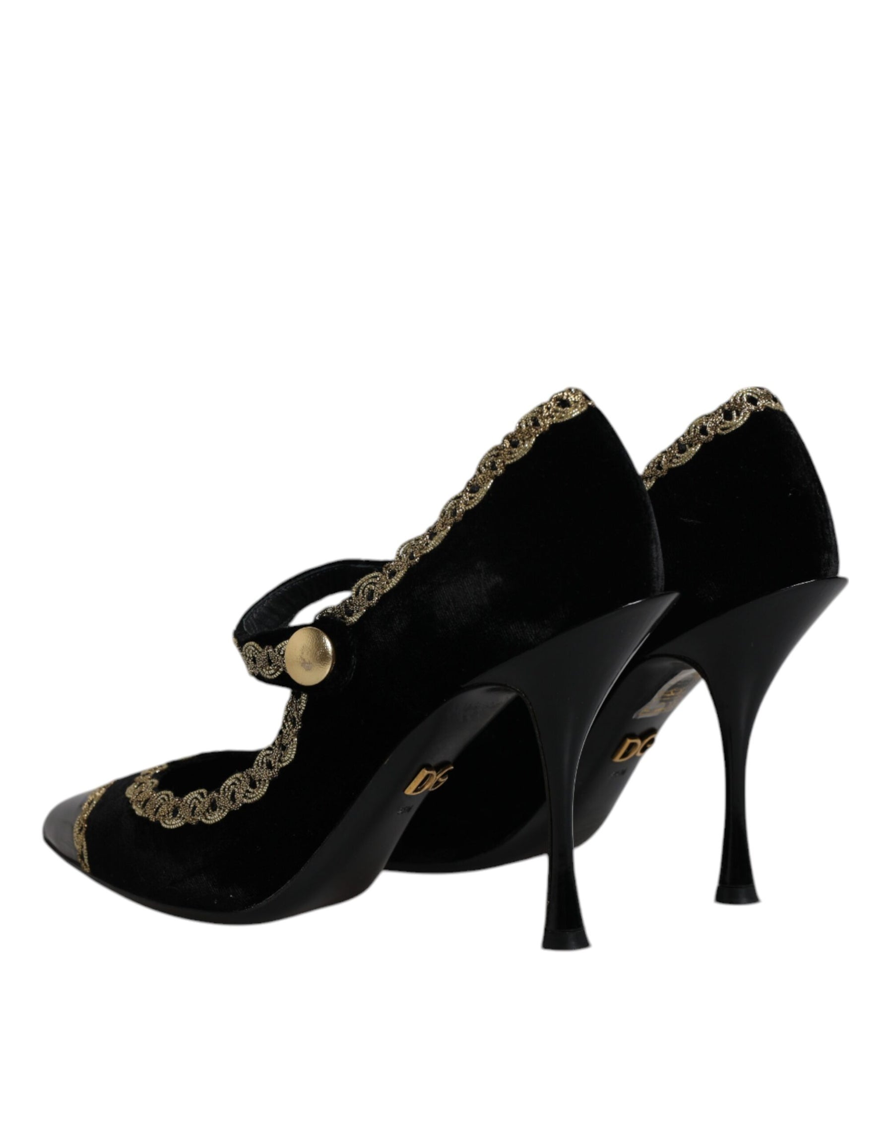 Dolce & Gabbana Black Velvet Gold Mary Janes Pumps Shoes | Regal Royce