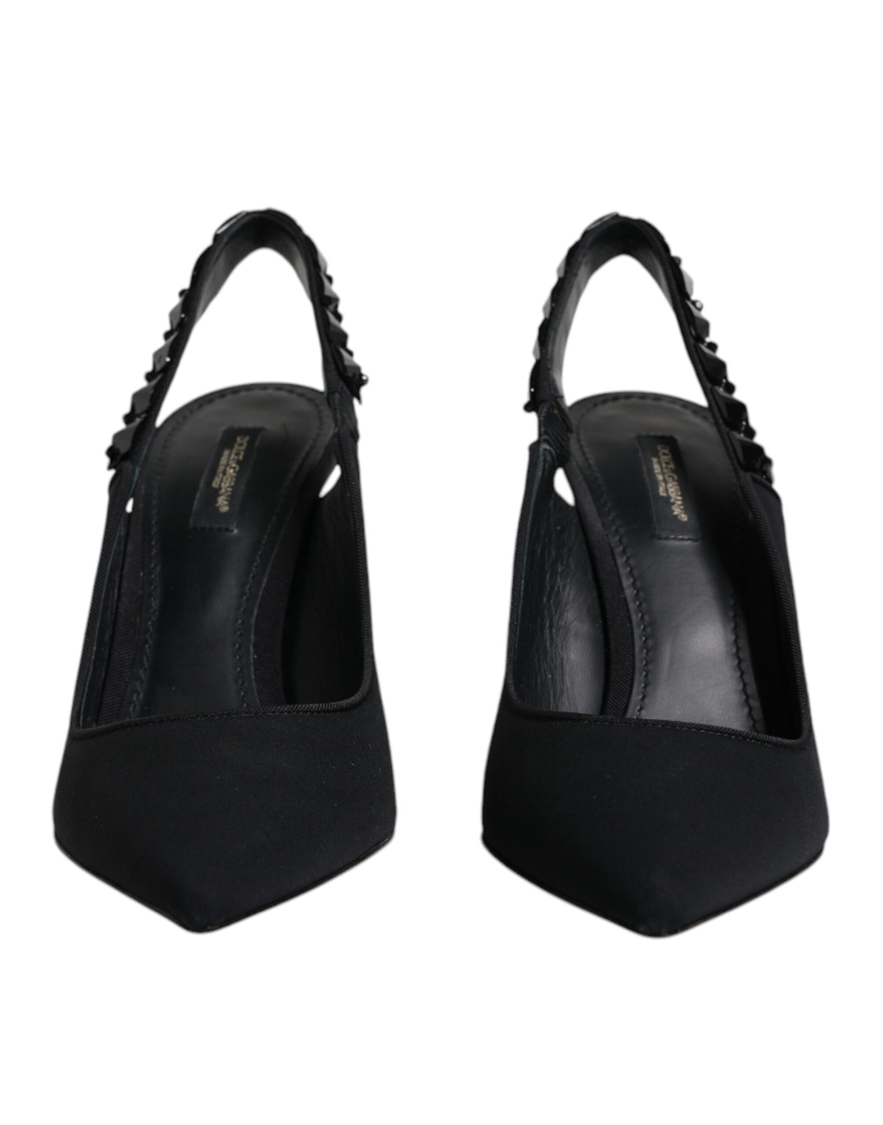 Dolce & Gabbana Black Embellished Charmeuse Slingback Shoes | Regal Royce