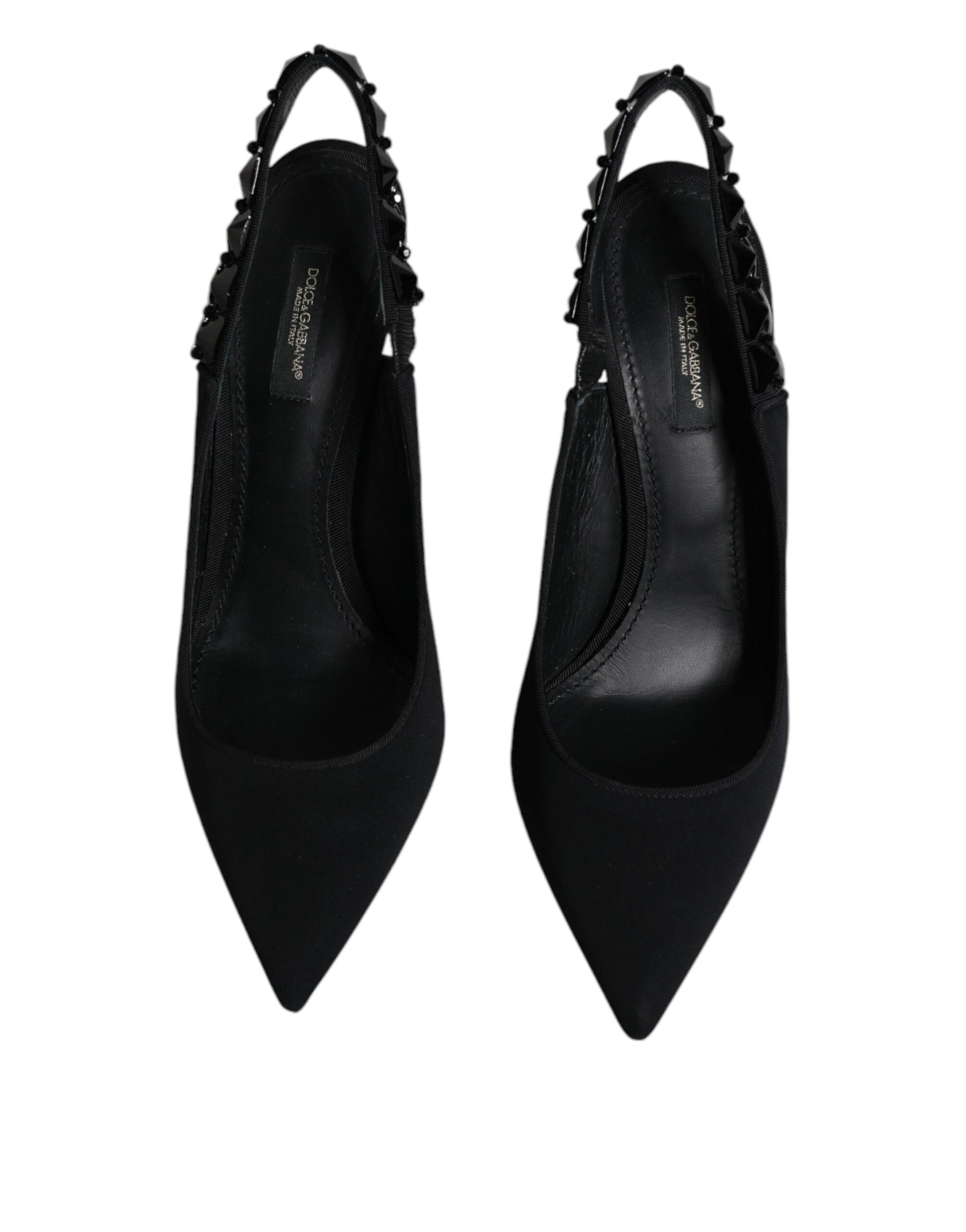 Dolce & Gabbana Black Embellished Charmeuse Slingback Shoes | Regal Royce