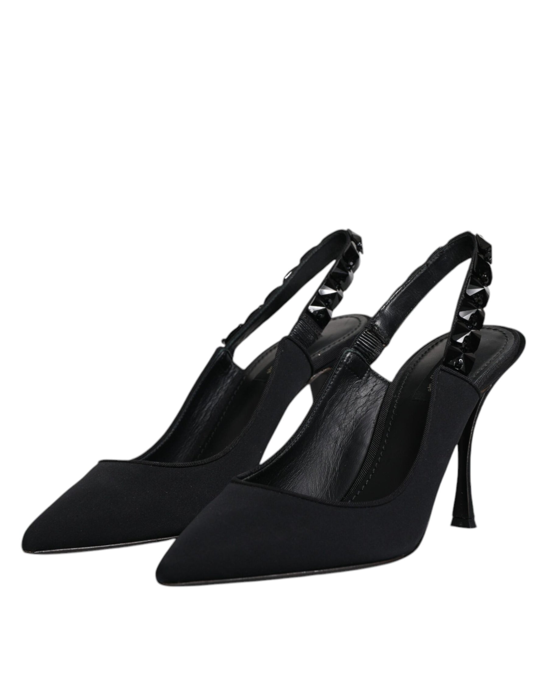 Dolce & Gabbana Black Embellished Charmeuse Slingback Shoes | Regal Royce
