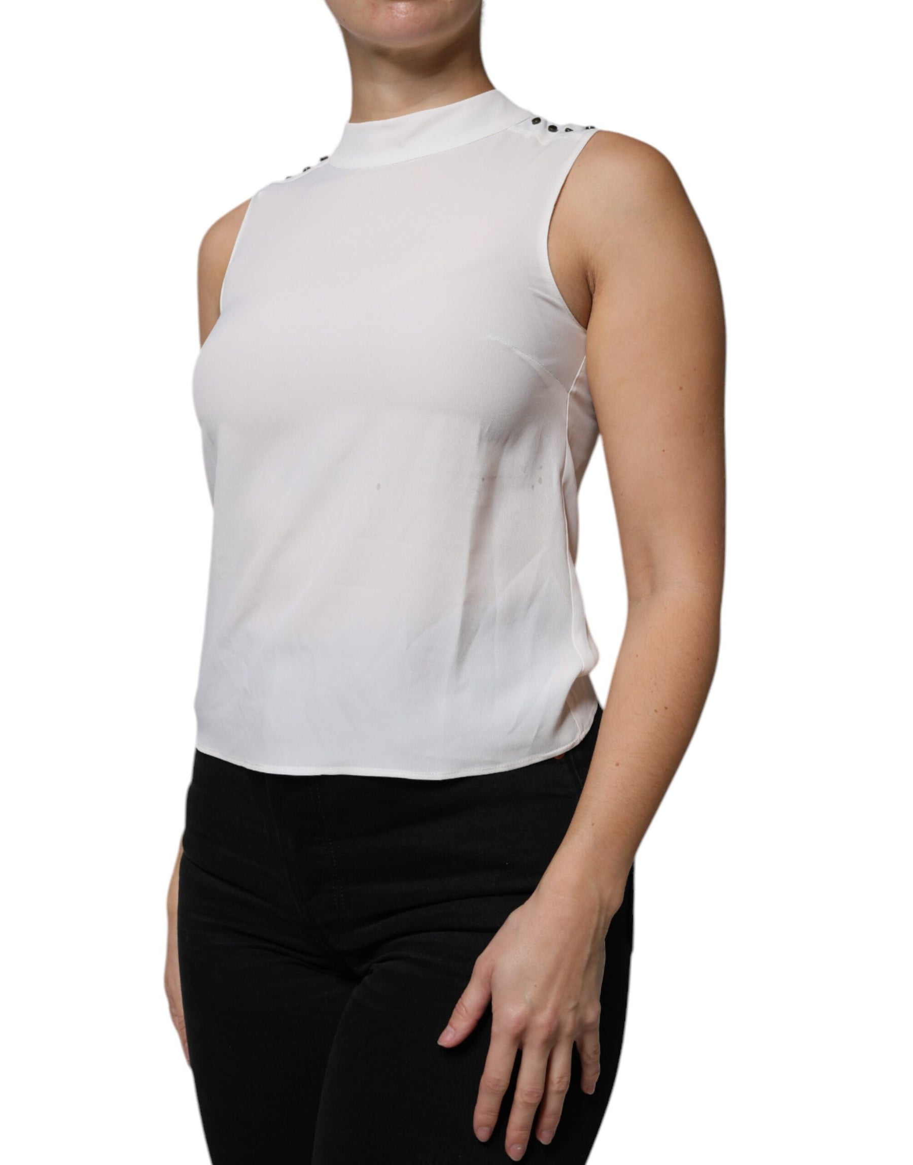 Patrizia Pepe White Mock Neckline Sleeveless Tank Blouse Top | Regal Royce