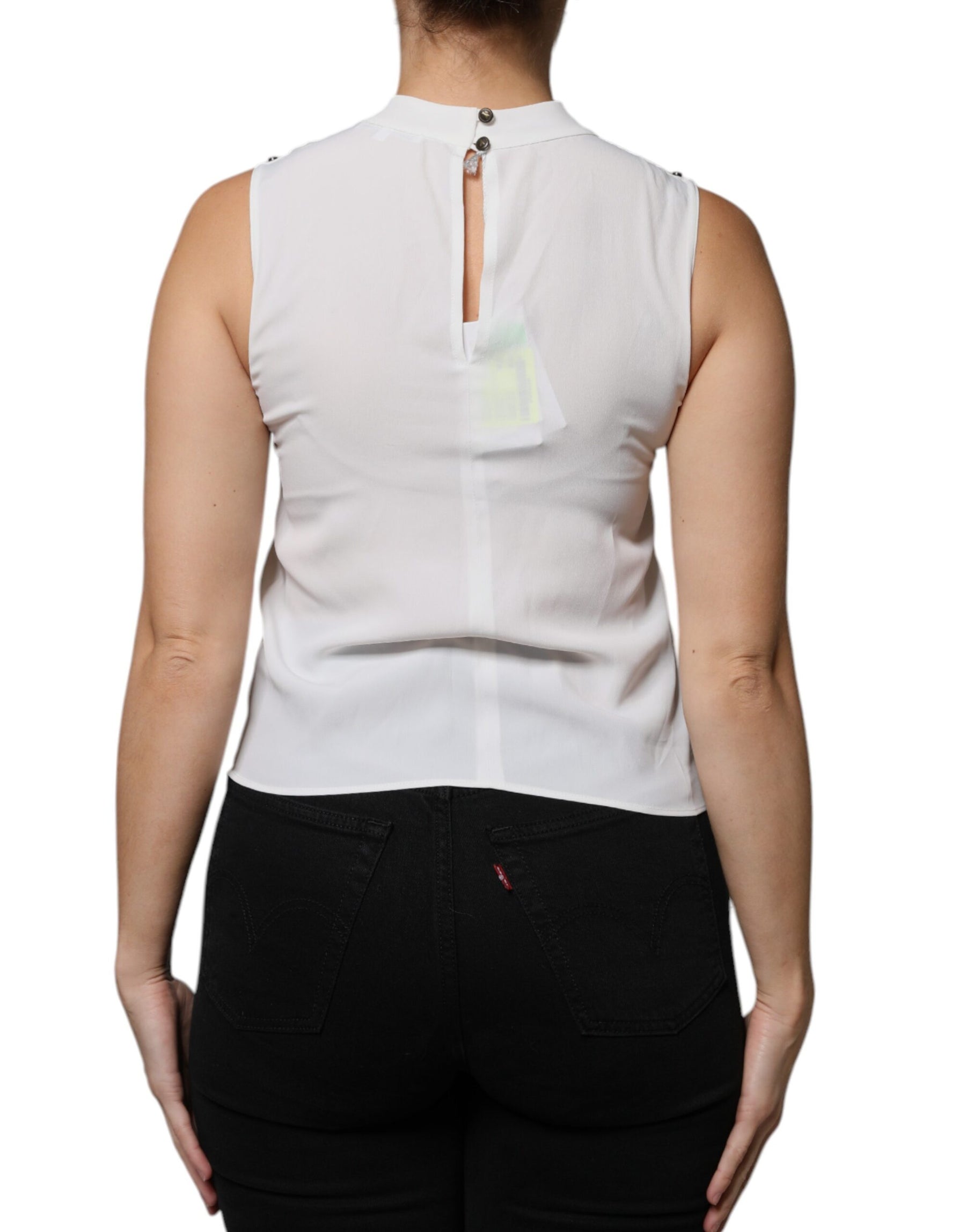 Patrizia Pepe White Mock Neckline Sleeveless Tank Blouse Top | Regal Royce