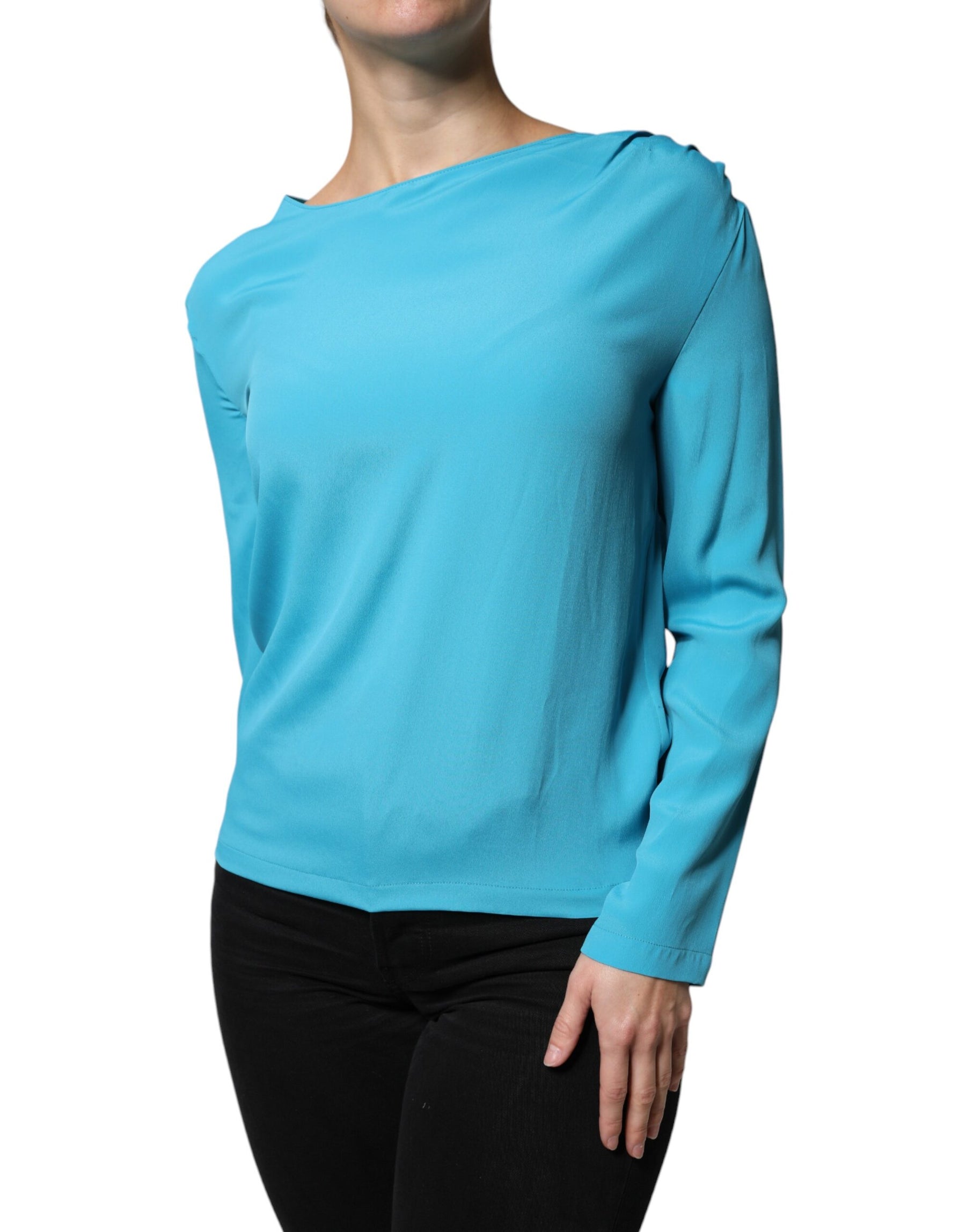 Boutique Moschino Blue Round Neckline Long Sleeves Blouse Top | Regal Royce