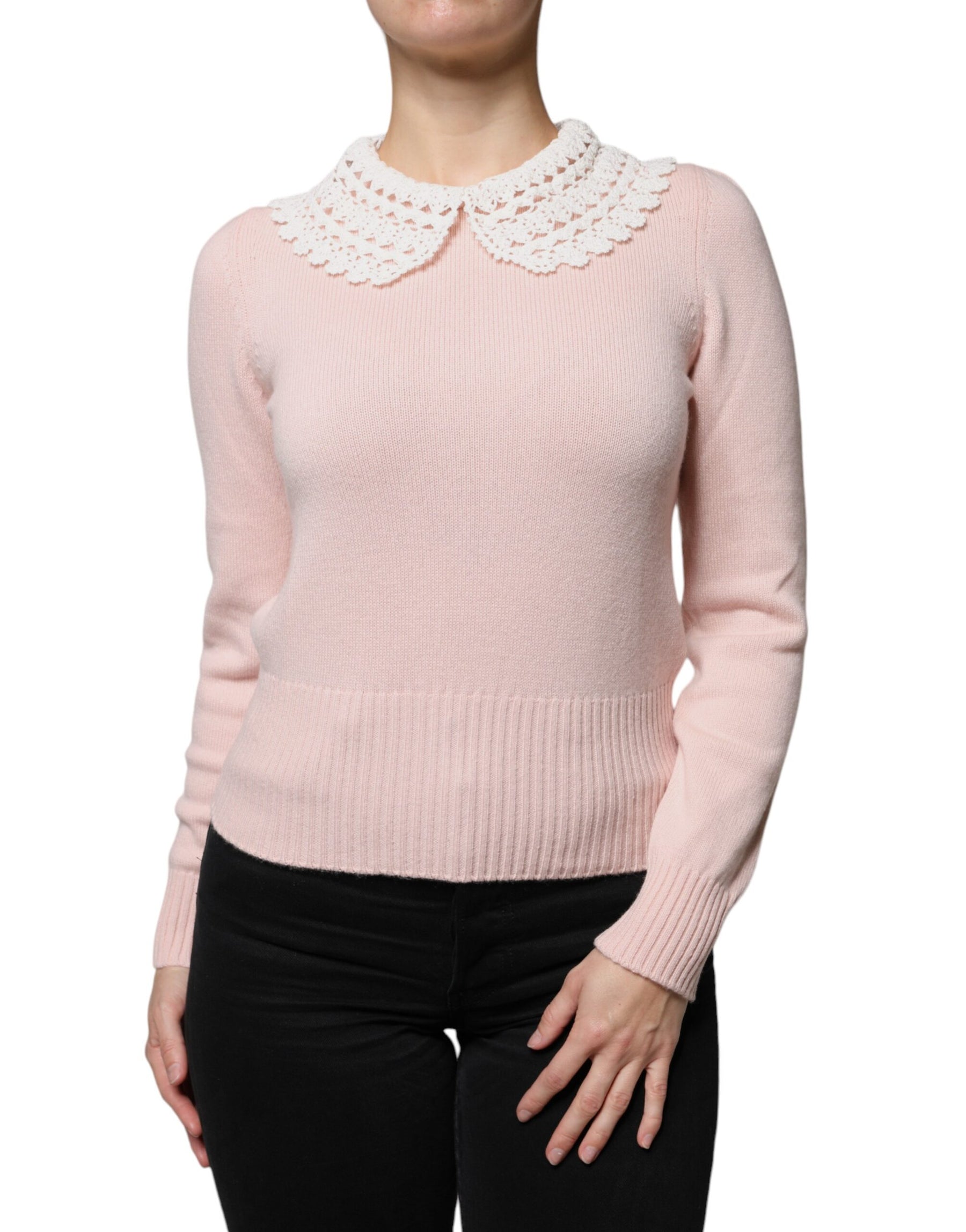 Dolce & Gabbana Pink Cashmere Collar Knitted Long Sleeves Top | Regal Royce