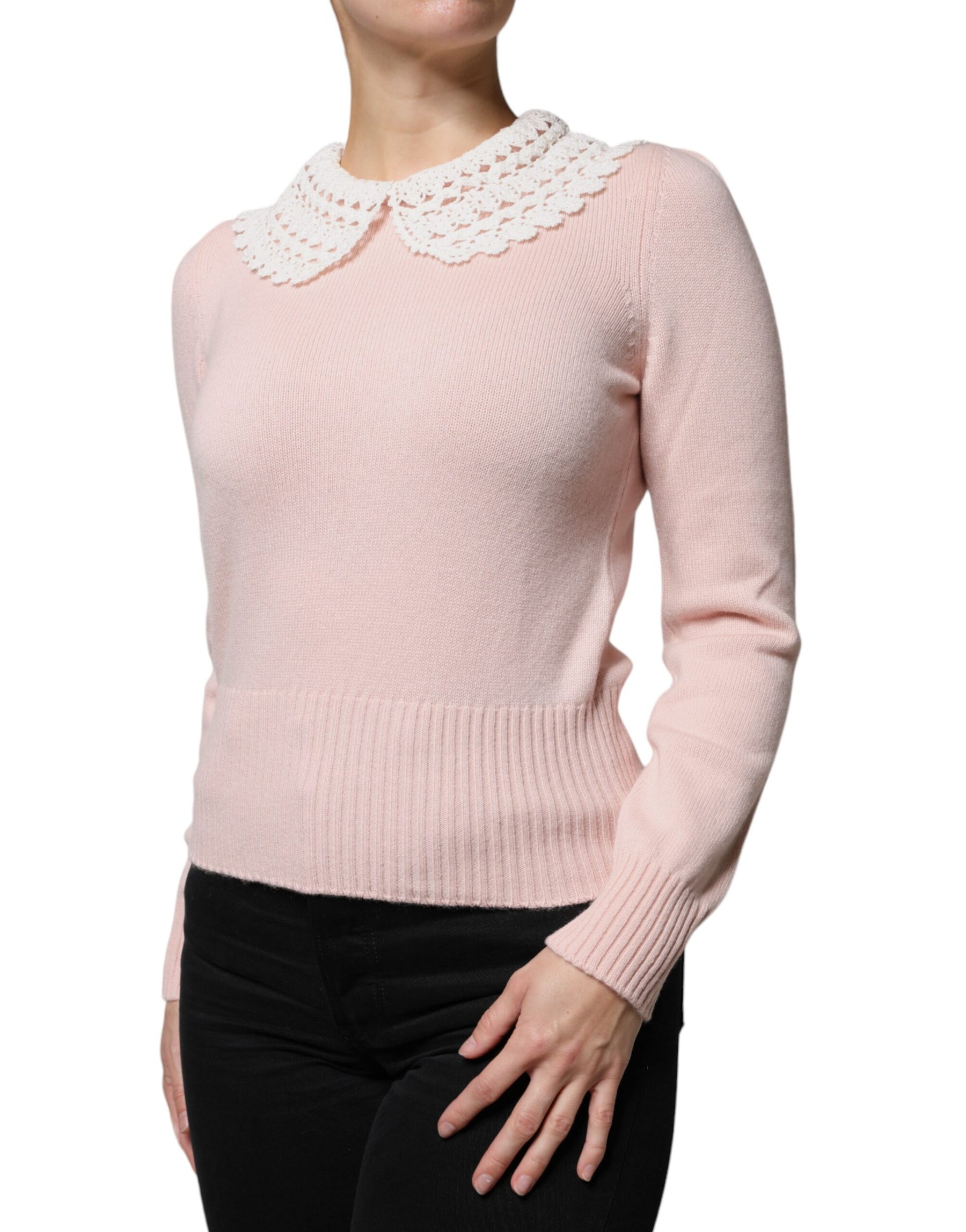 Dolce & Gabbana Pink Cashmere Collar Knitted Long Sleeves Top | Regal Royce