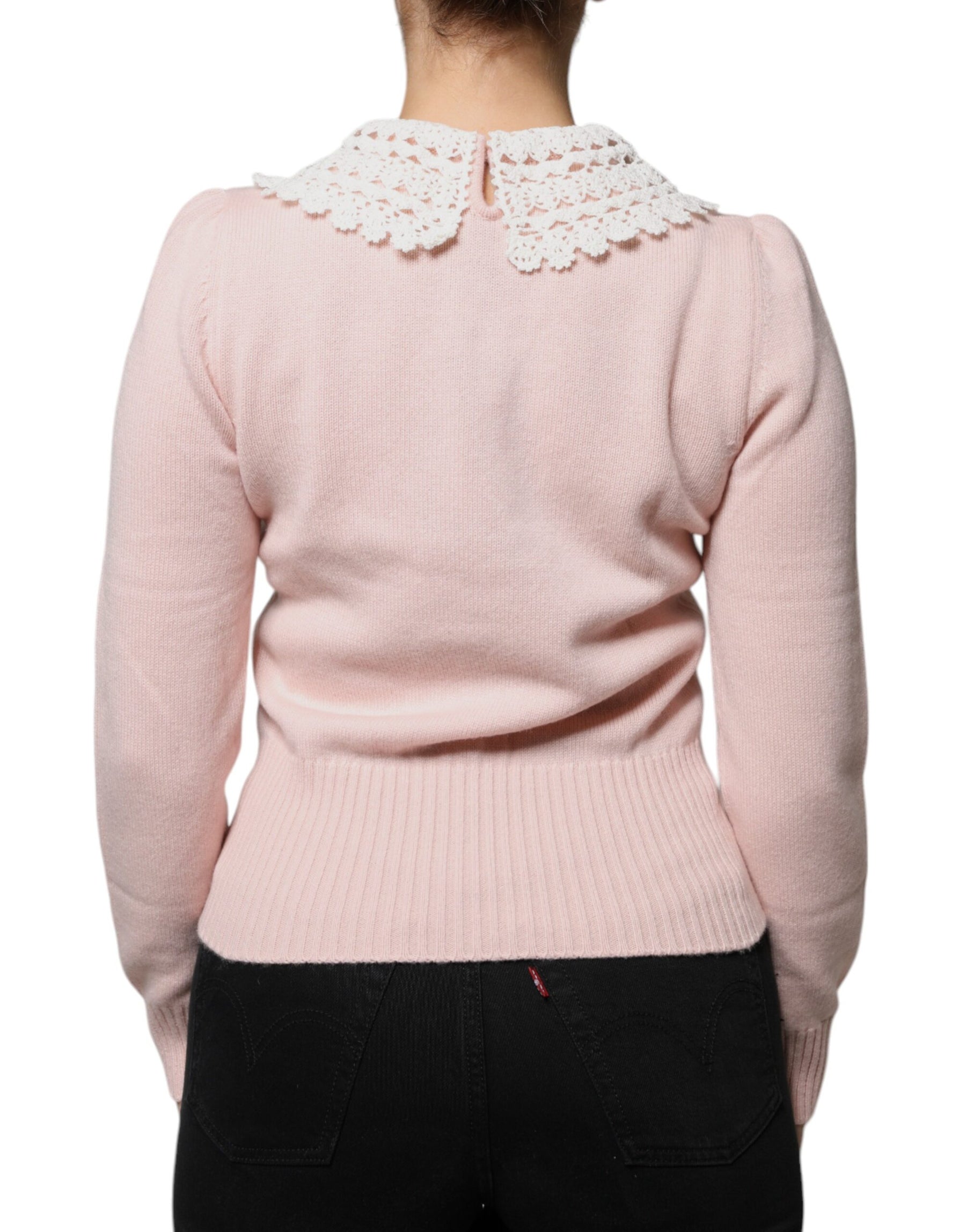 Dolce & Gabbana Pink Cashmere Collar Knitted Long Sleeves Top | Regal Royce