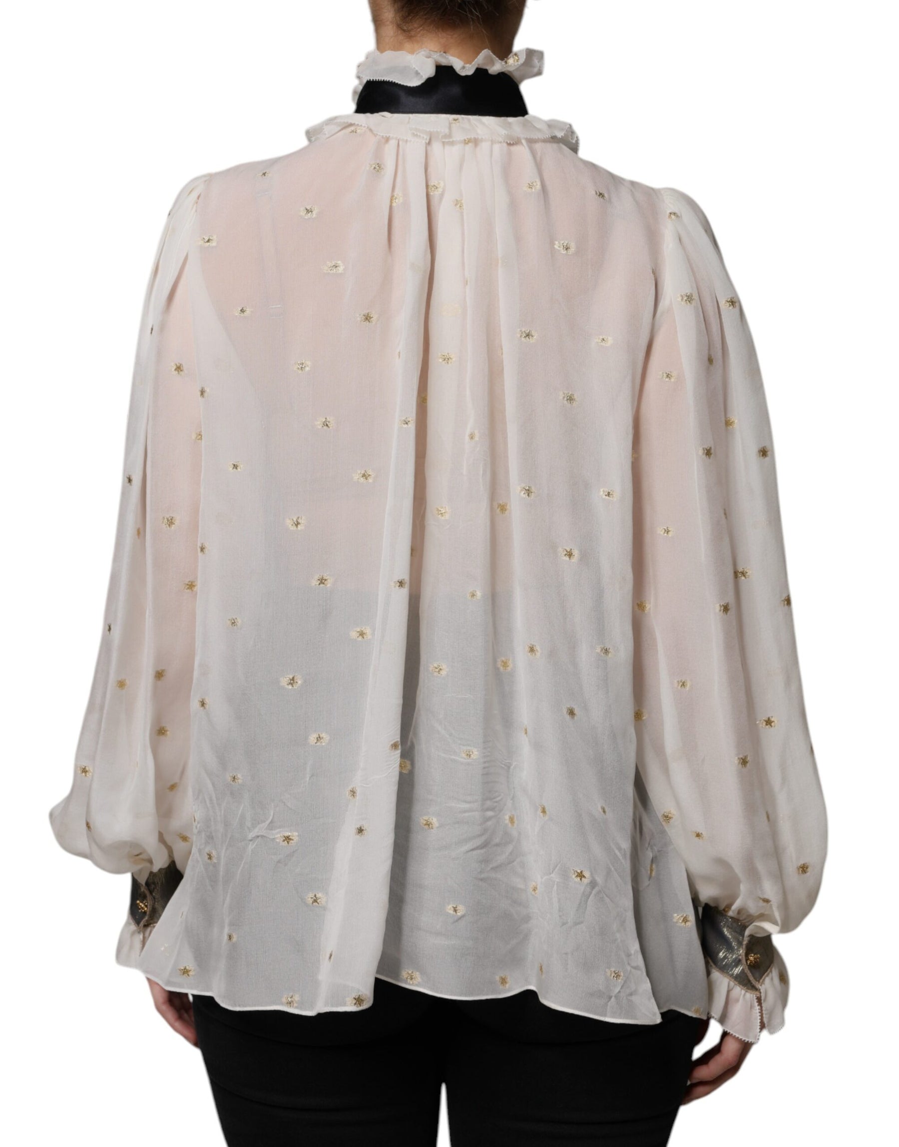 Dolce & Gabbana Off White Silk Blend Ascot Collar Blouse Top | Regal Royce