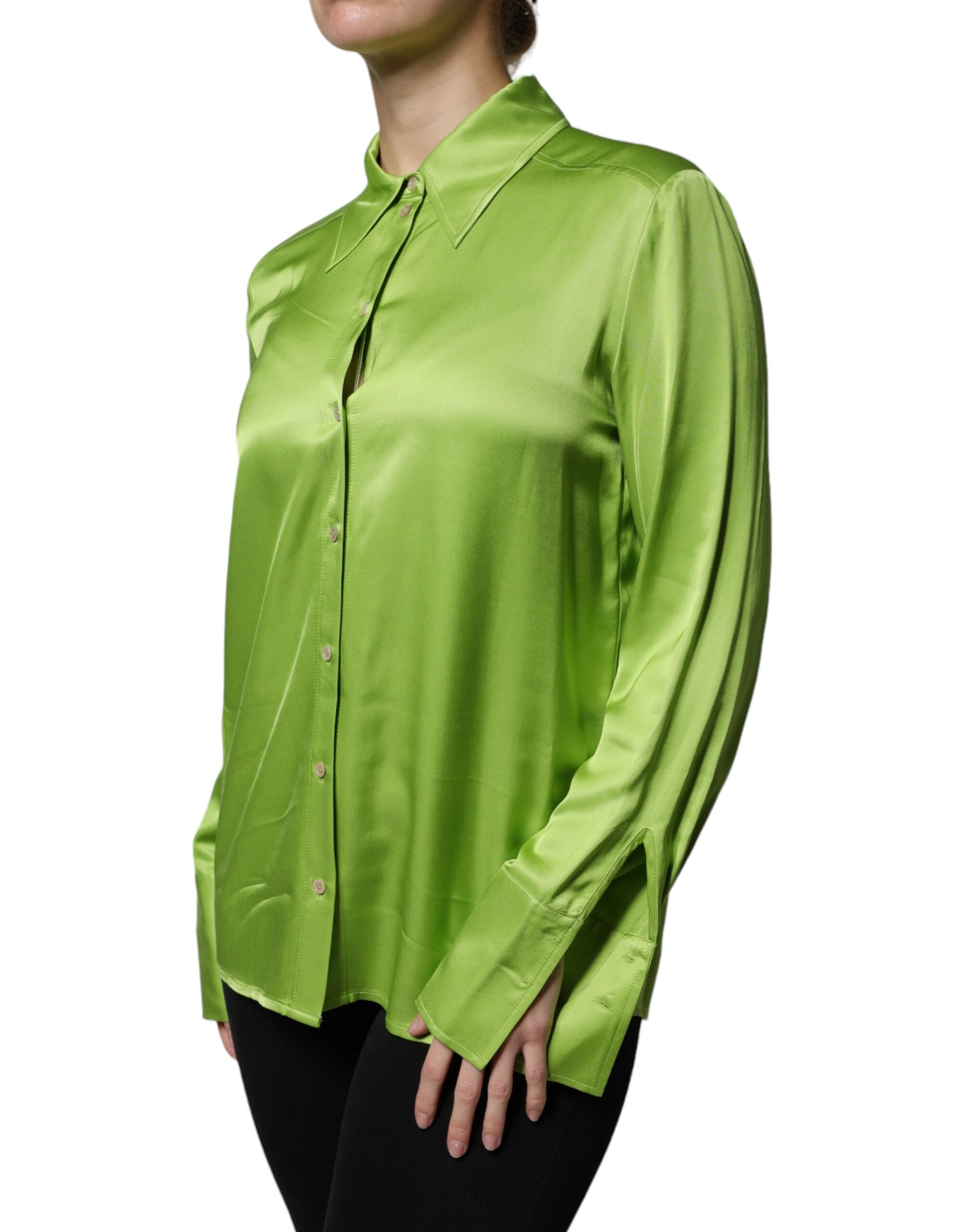Patrizia Pepe Green Viscose Long Sleeves Collared Blouse Top | Regal Royce