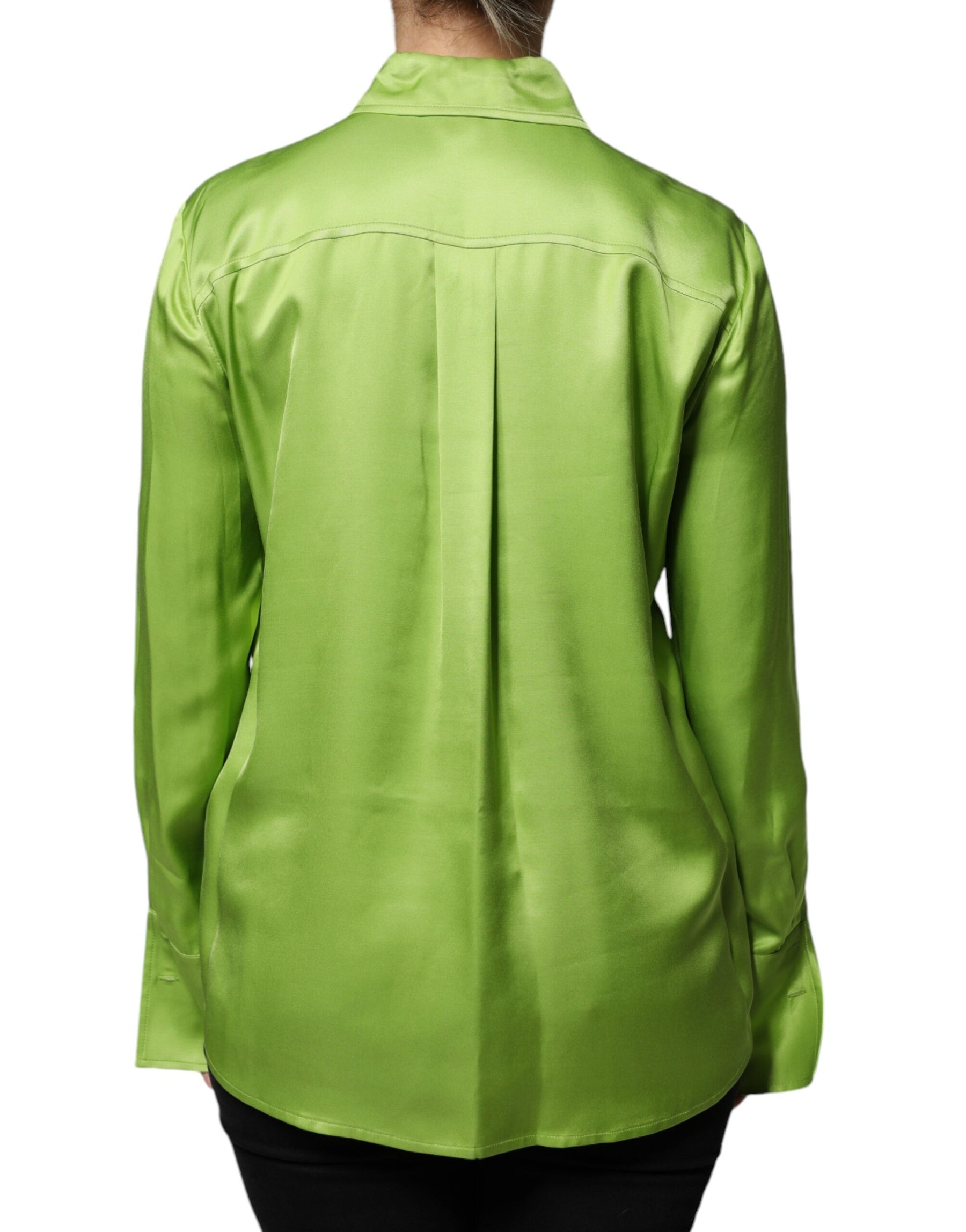 Patrizia Pepe Green Viscose Long Sleeves Collared Blouse Top | Regal Royce