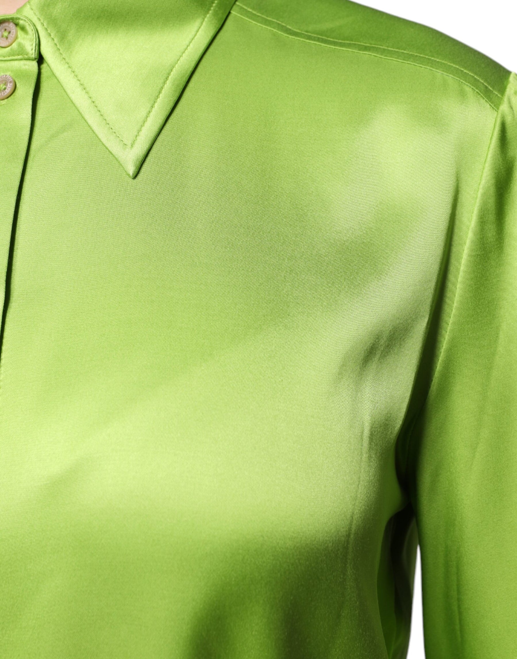 Patrizia Pepe Green Viscose Long Sleeves Collared Blouse Top | Regal Royce