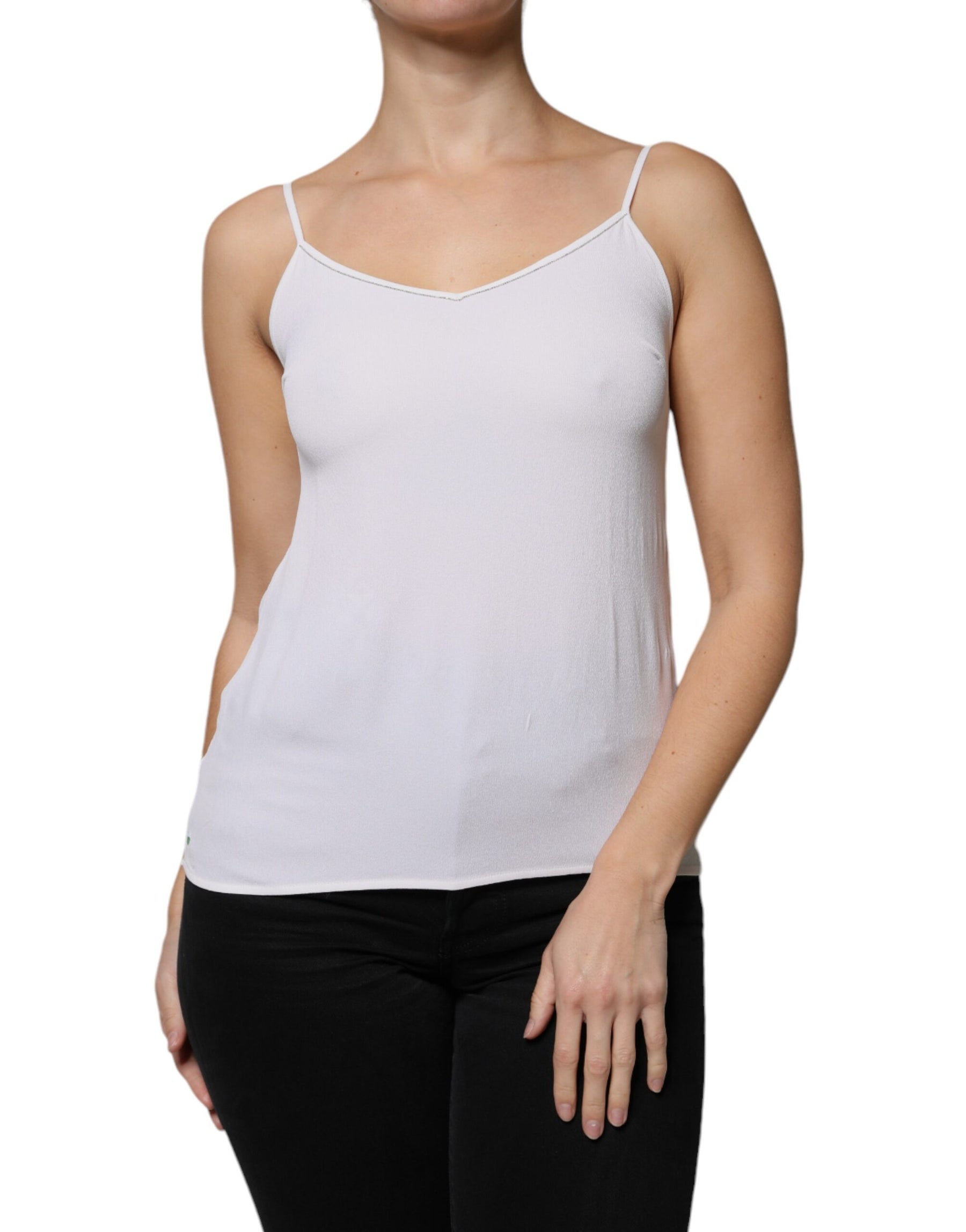 Fabiana Filippi White Spaghetti Strap Sleeveless Tank Top | Regal Royce