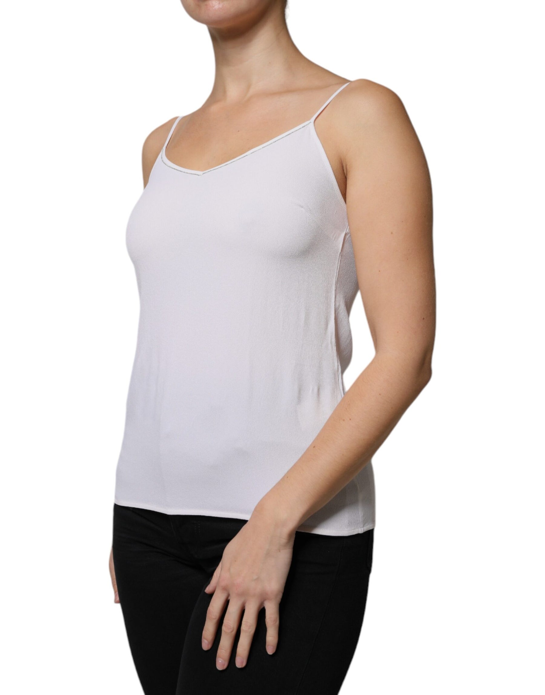Fabiana Filippi White Spaghetti Strap Sleeveless Tank Top | Regal Royce
