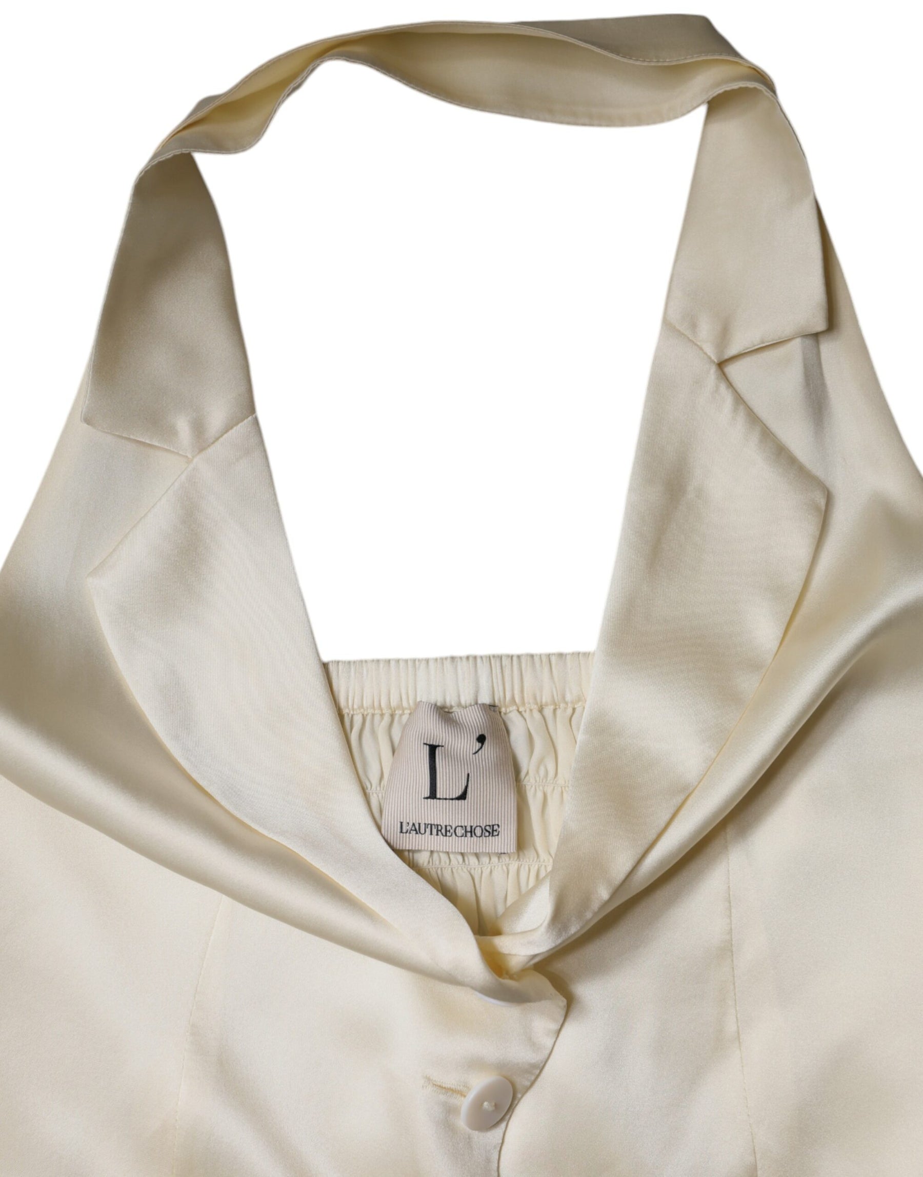 L'Autre Chose Off White Silk Sleeveless Buttoned Halter Top | Regal Royce