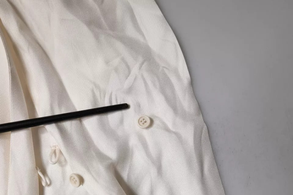 Brunello Cucinelli Beige Silk Ascot Collared Long Sleeves Top | Regal Royce