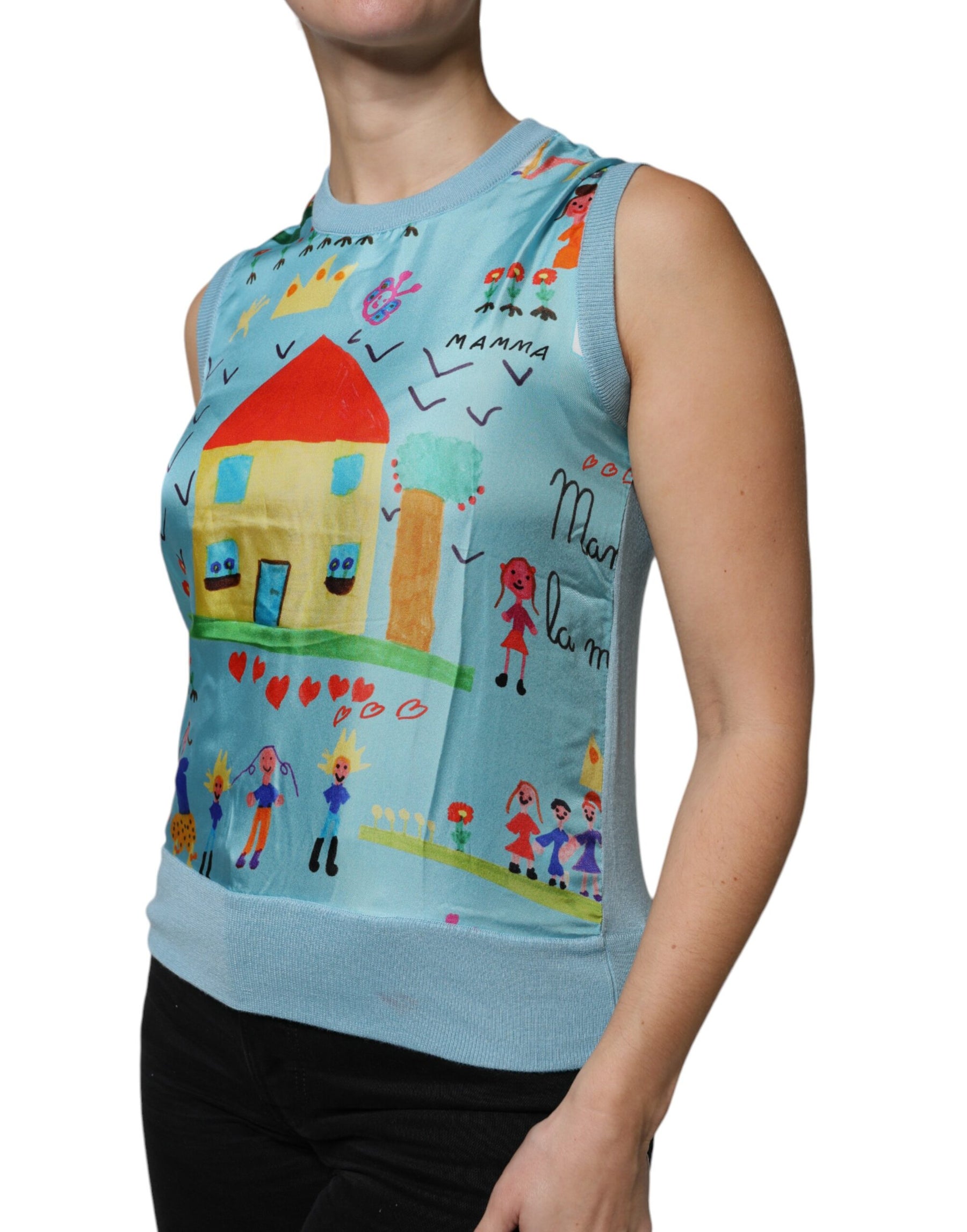 Dolce & Gabbana Blue Drawing Cashmere Sleeveless Tank Top | Regal Royce