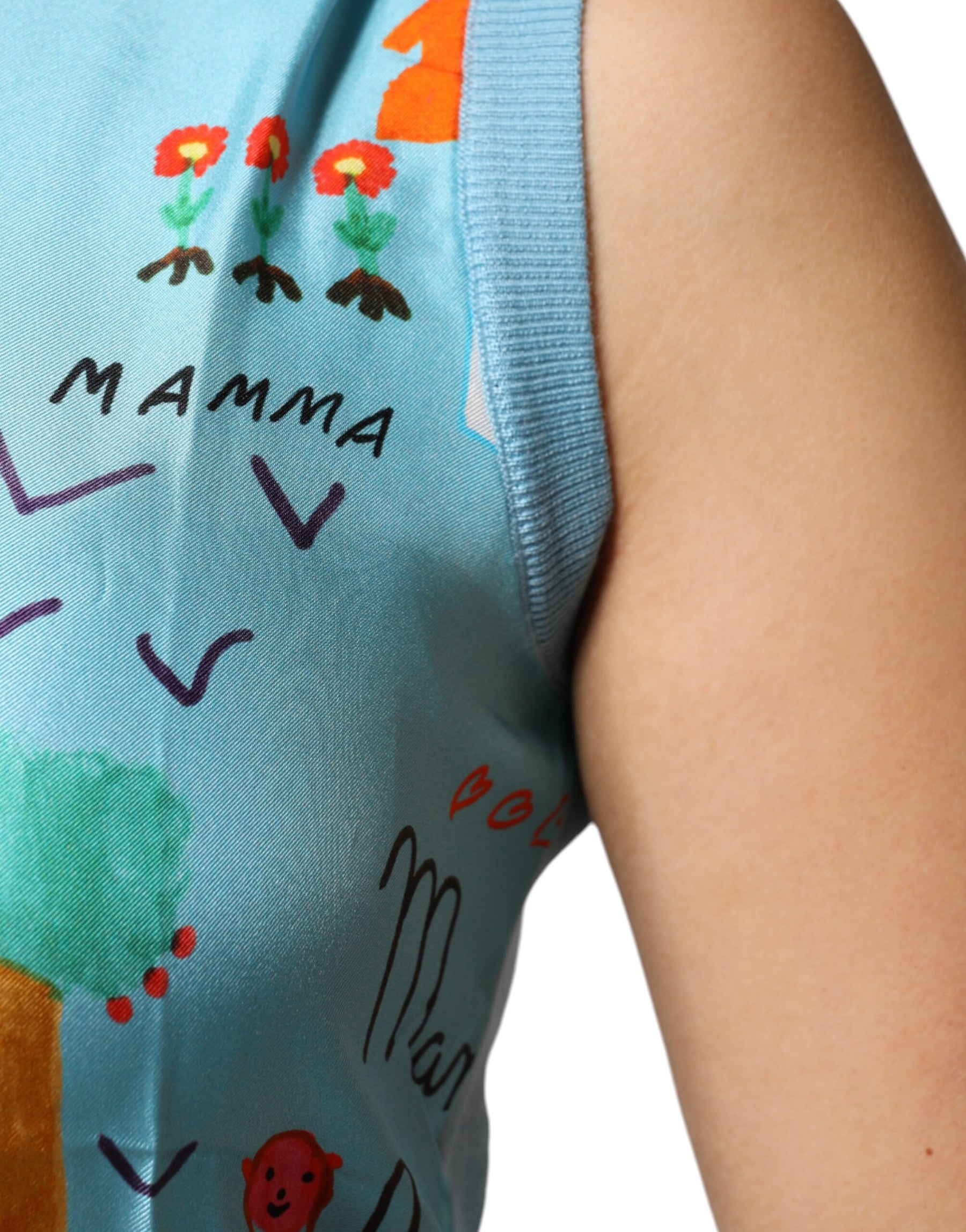 Dolce & Gabbana Blue Drawing Cashmere Sleeveless Tank Top | Regal Royce