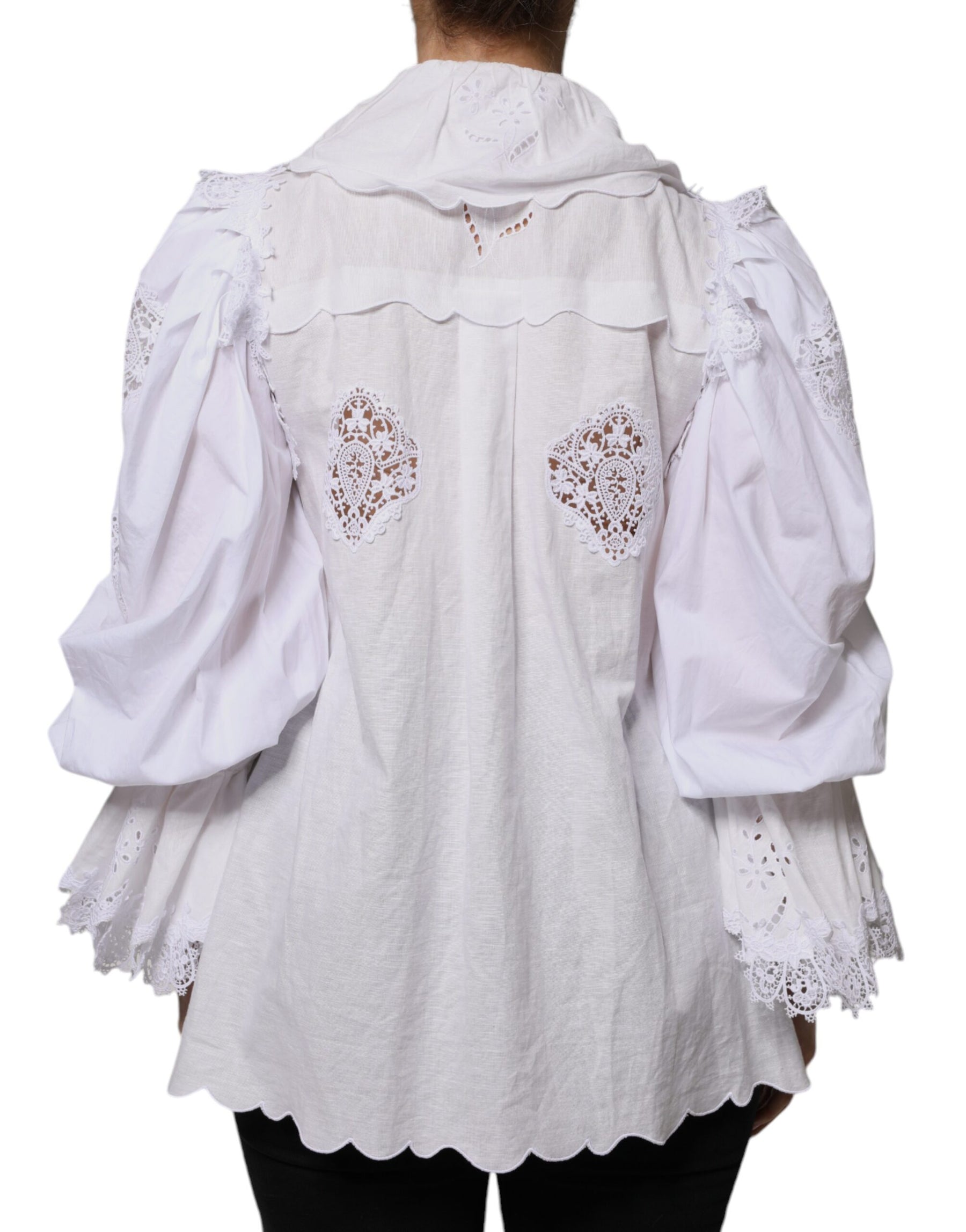 Dolce & Gabbana White Cotton Lace Trim Collared Blouse Top | Regal Royce