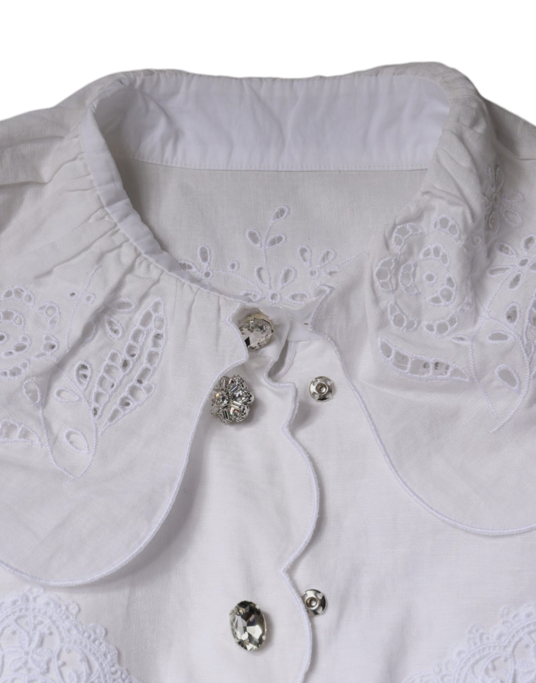 Dolce & Gabbana White Cotton Lace Trim Collared Blouse Top | Regal Royce