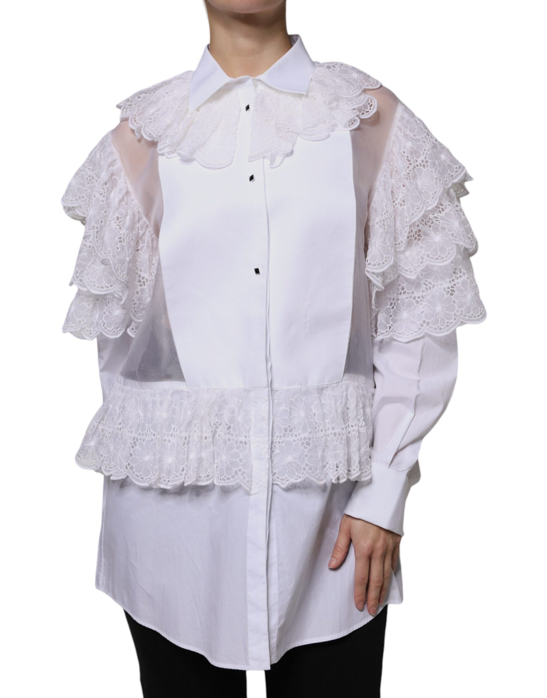 Dolce & Gabbana White Cotton Poplin Shirt Dress Blouse Top | Regal Royce