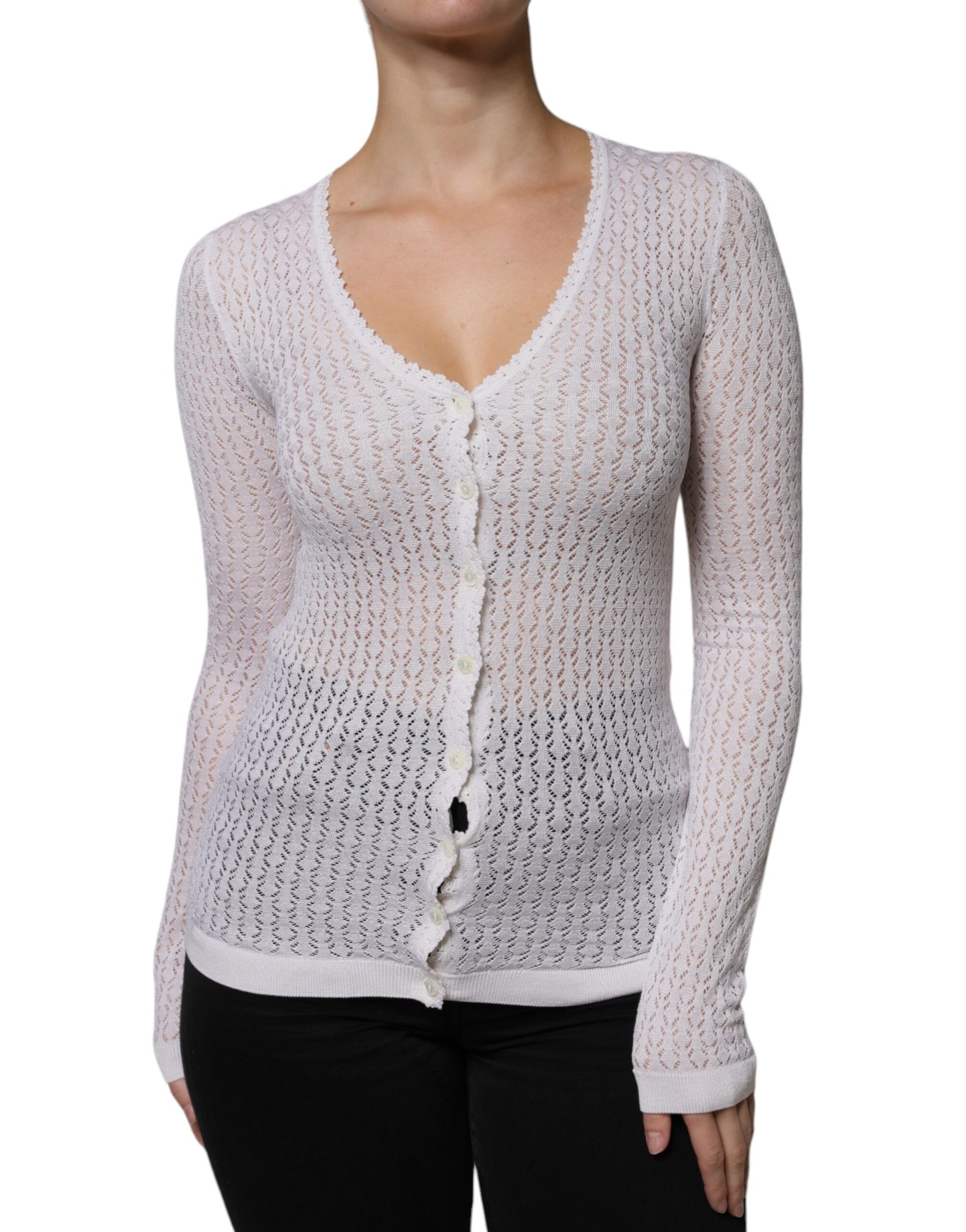 Dolce & Gabbana White Silk Button Down Cardigan Sweater | Regal Royce