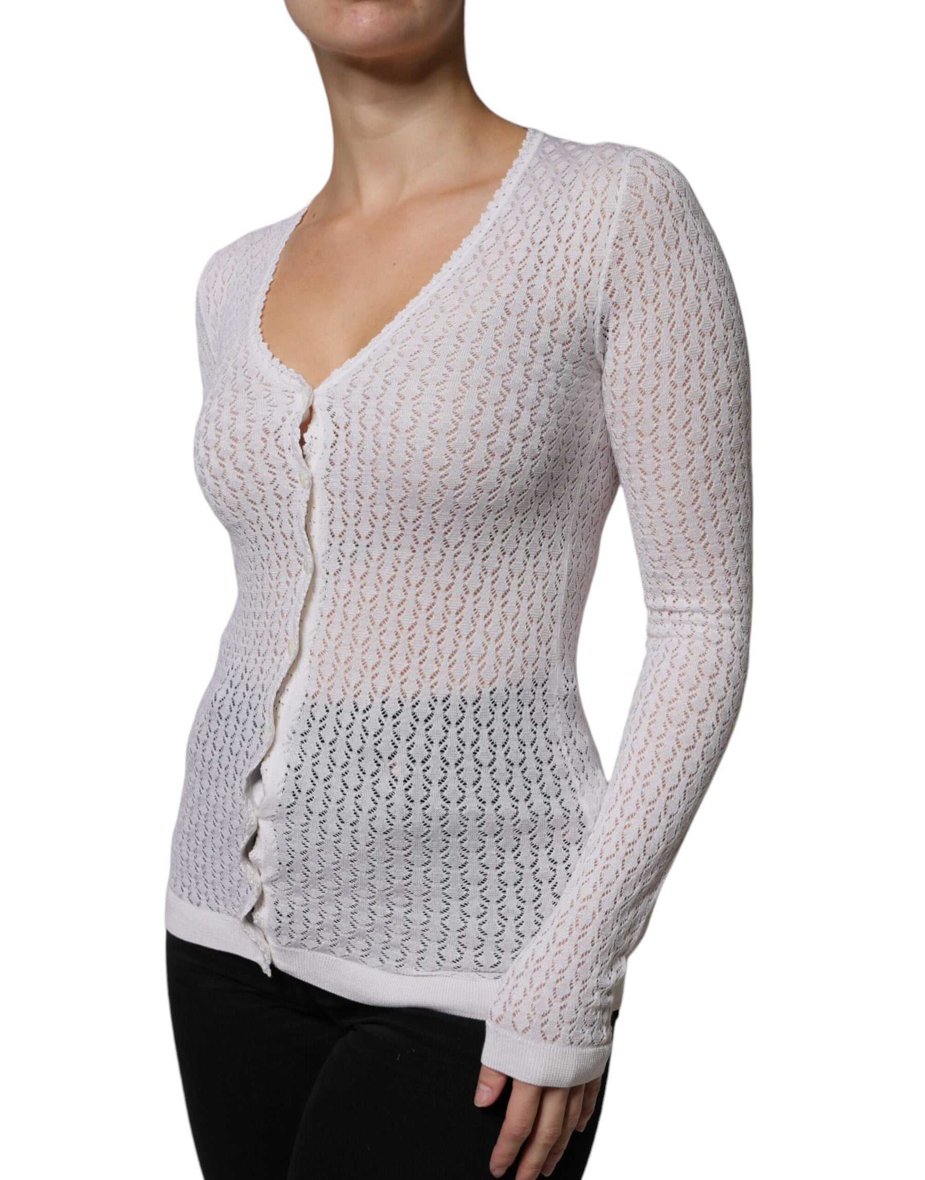 Dolce & Gabbana White Silk Button Down Cardigan Sweater | Regal Royce
