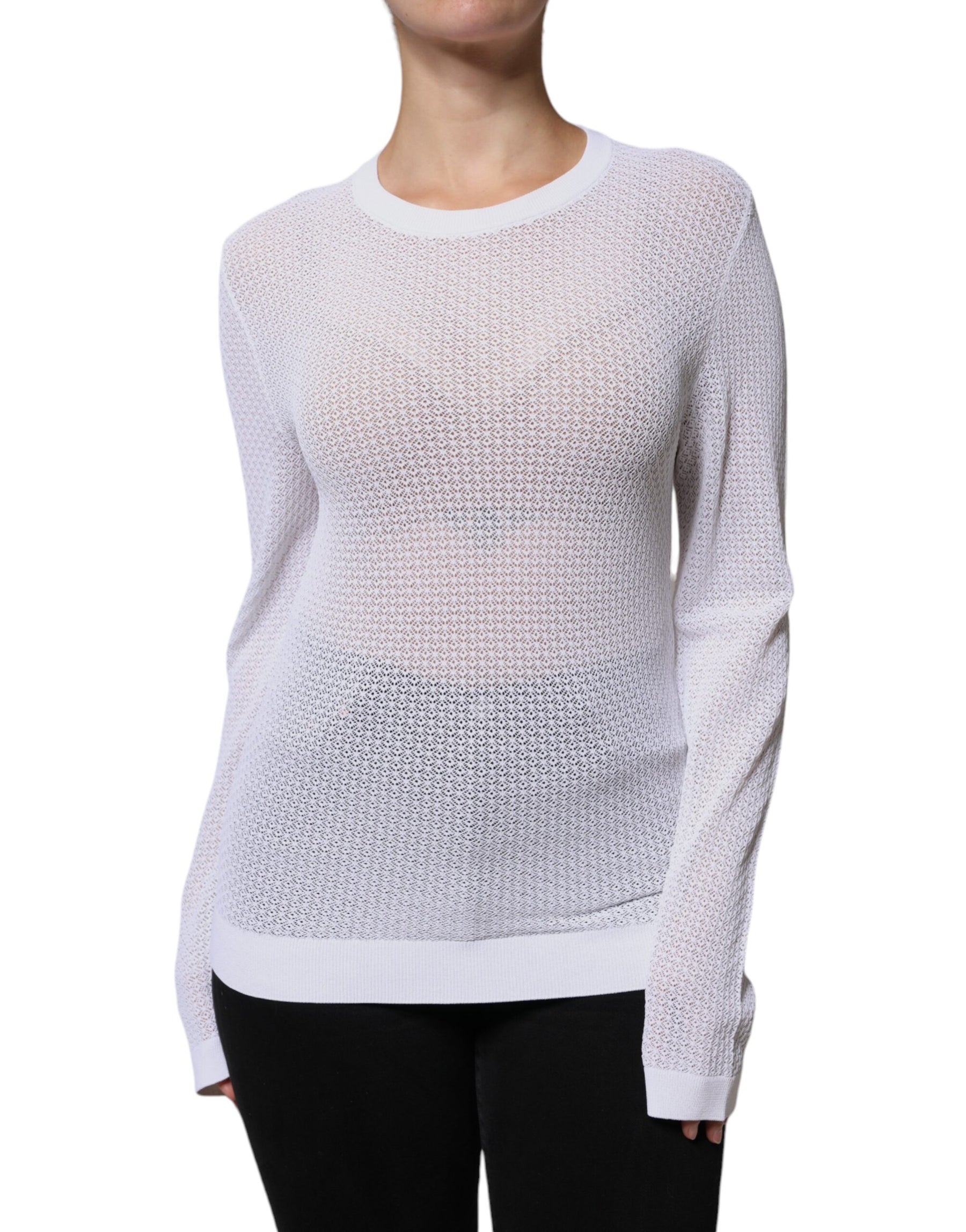 Dolce & Gabbana White Mesh See Through Long Sleeves Top | Regal Royce