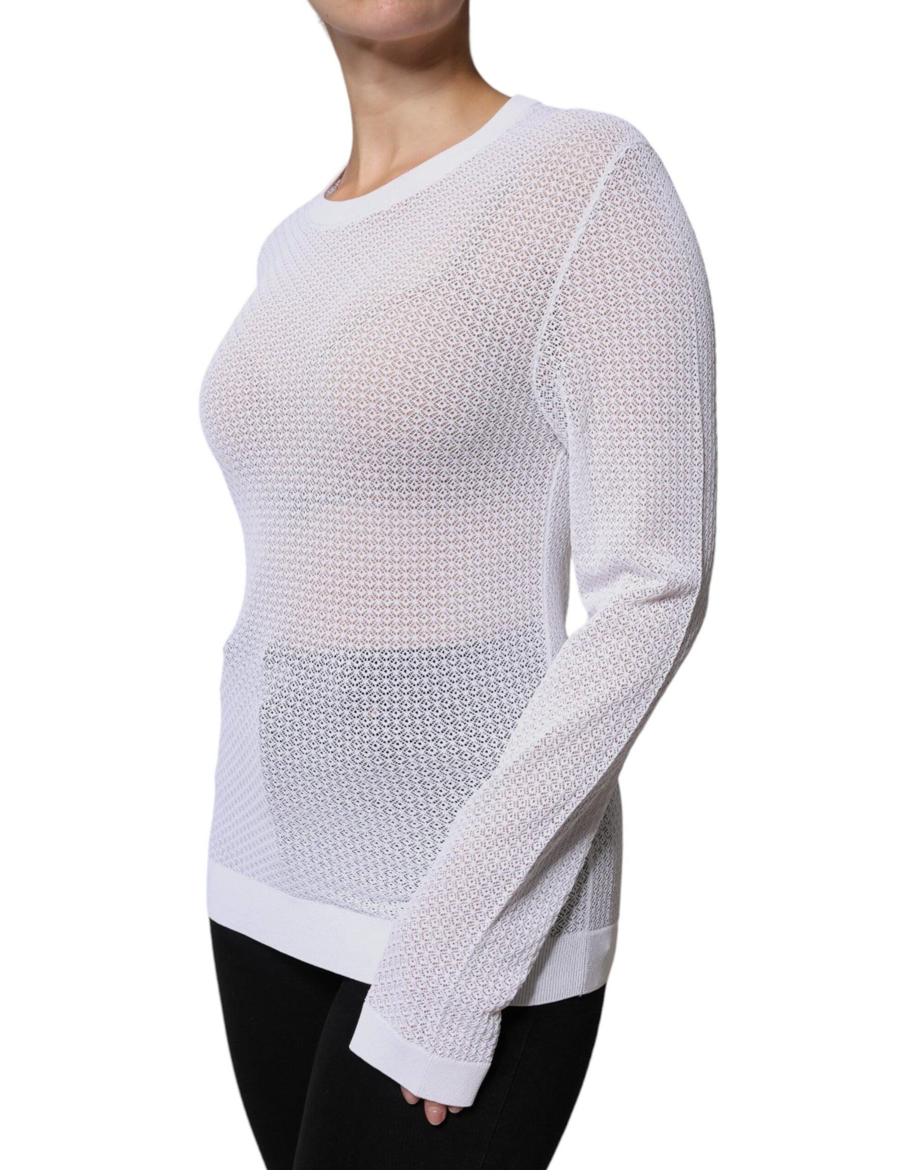 Dolce & Gabbana White Mesh See Through Long Sleeves Top | Regal Royce