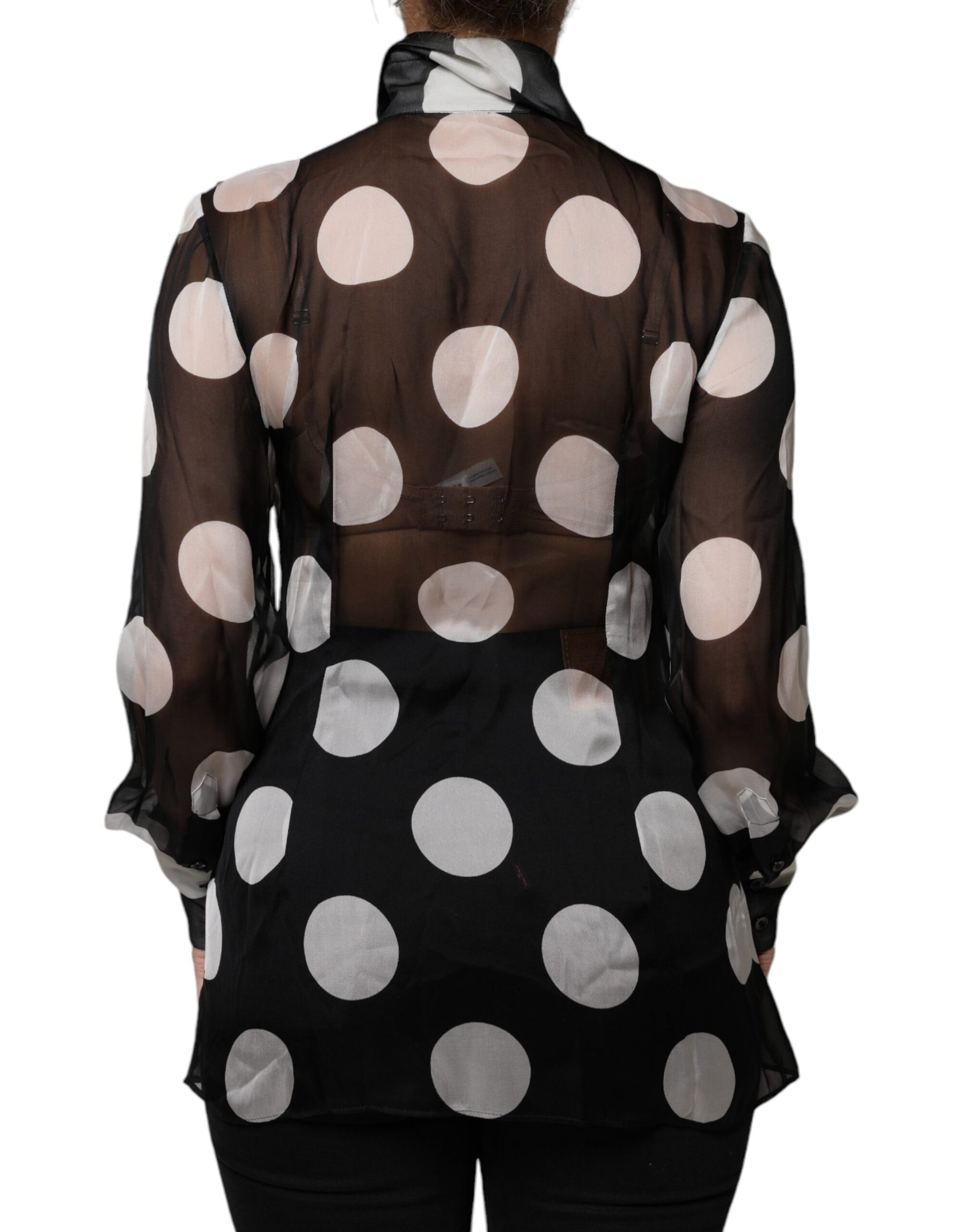 Dolce & Gabbana Black White Polka Dots Silk Long Sleeves Top | Regal Royce
