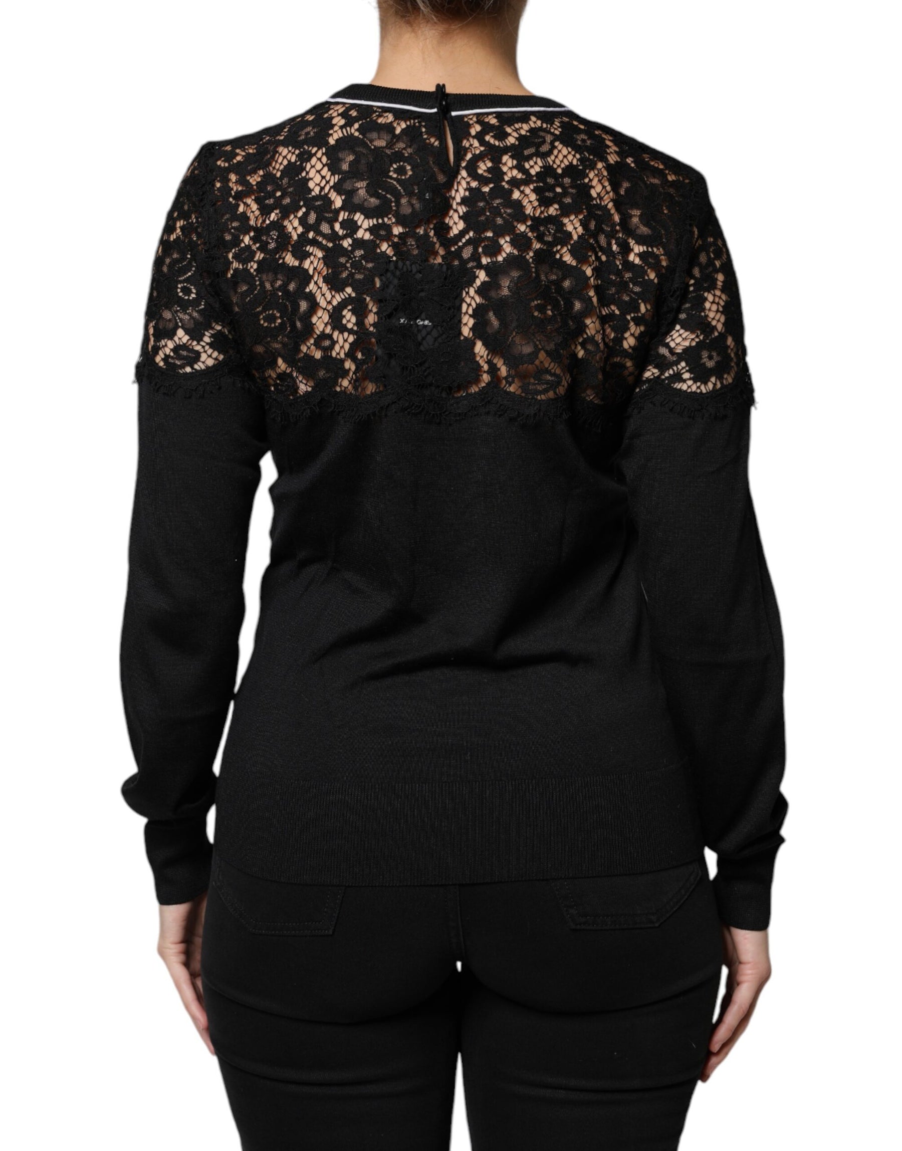 Dolce & Gabbana Black Floral Lace Silk Pullover Blouse Top | Regal Royce