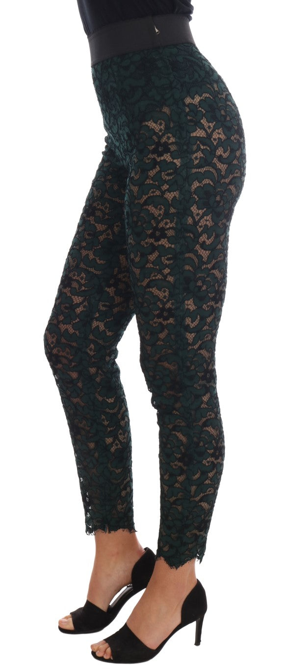 Dolce & Gabbana Green Floral Lace Leggings Pants | Regal Royce