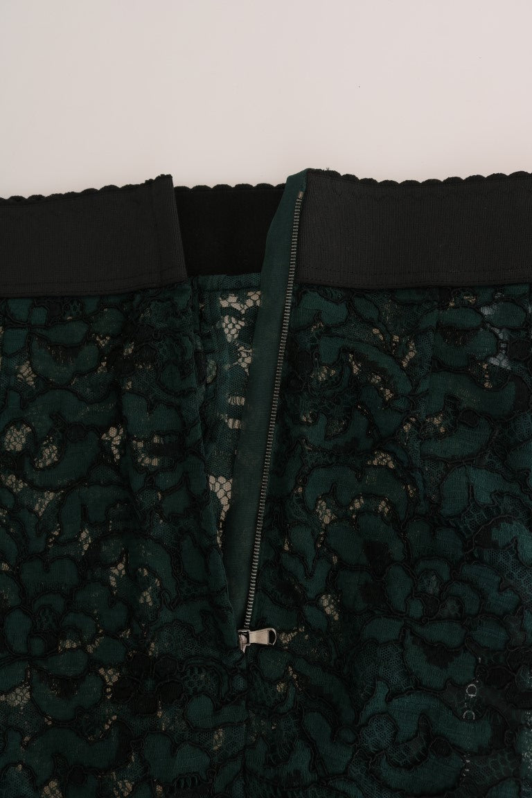 Dolce & Gabbana Green Floral Lace Leggings Pants | Regal Royce