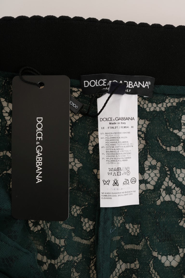 Dolce & Gabbana Green Floral Lace Leggings Pants | Regal Royce