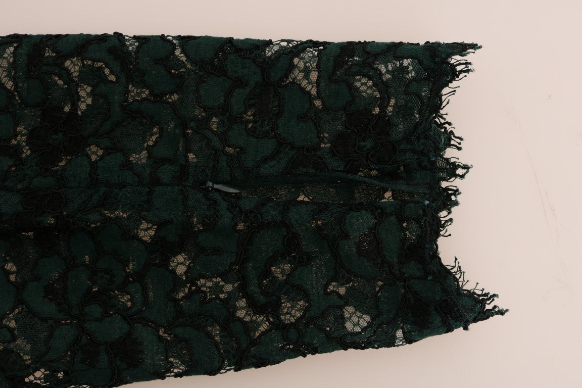 Dolce & Gabbana Green Floral Lace Leggings Pants | Regal Royce
