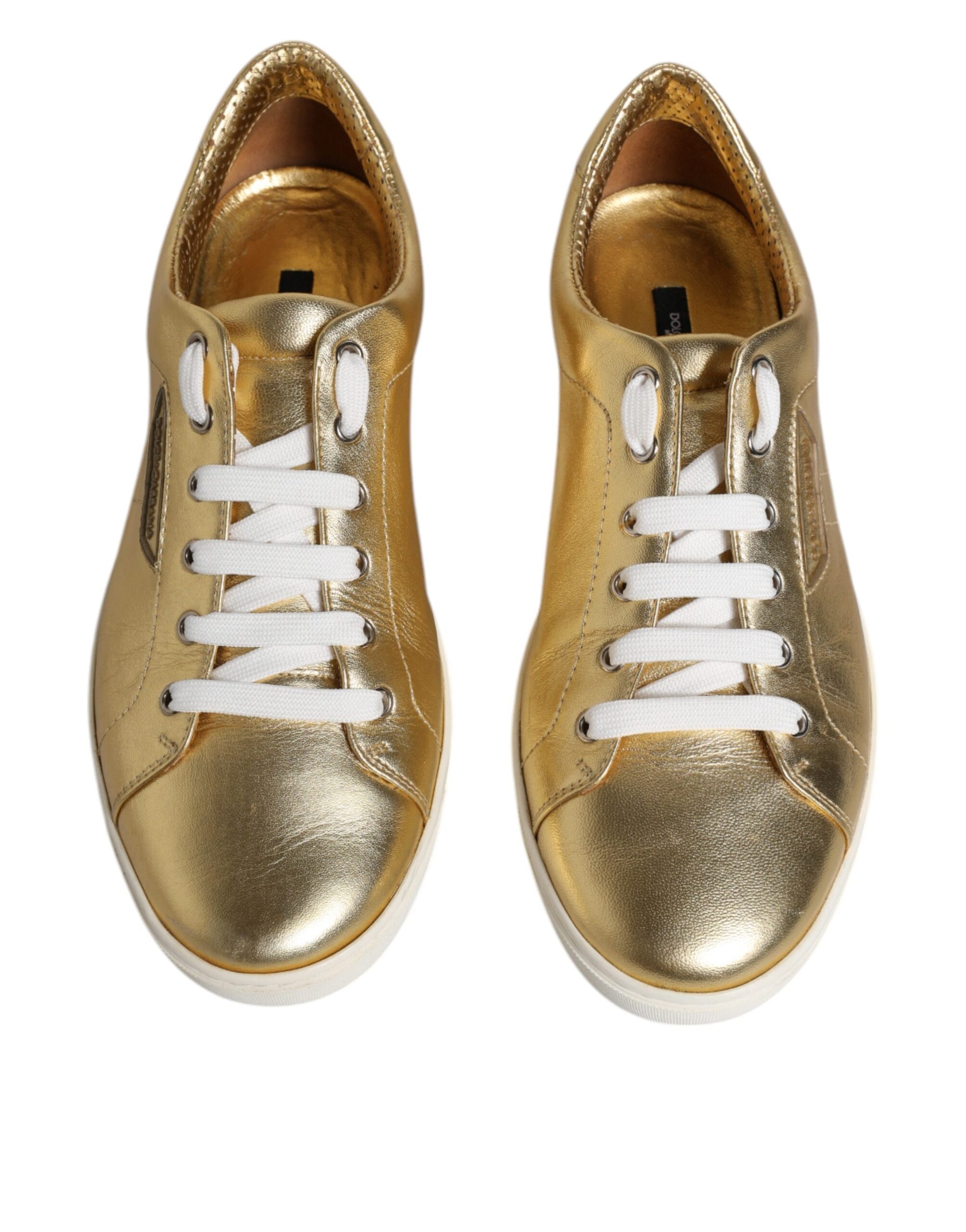Dolce & Gabbana Gold Leather Logo London Men Sneakers Shoes | Regal Royce