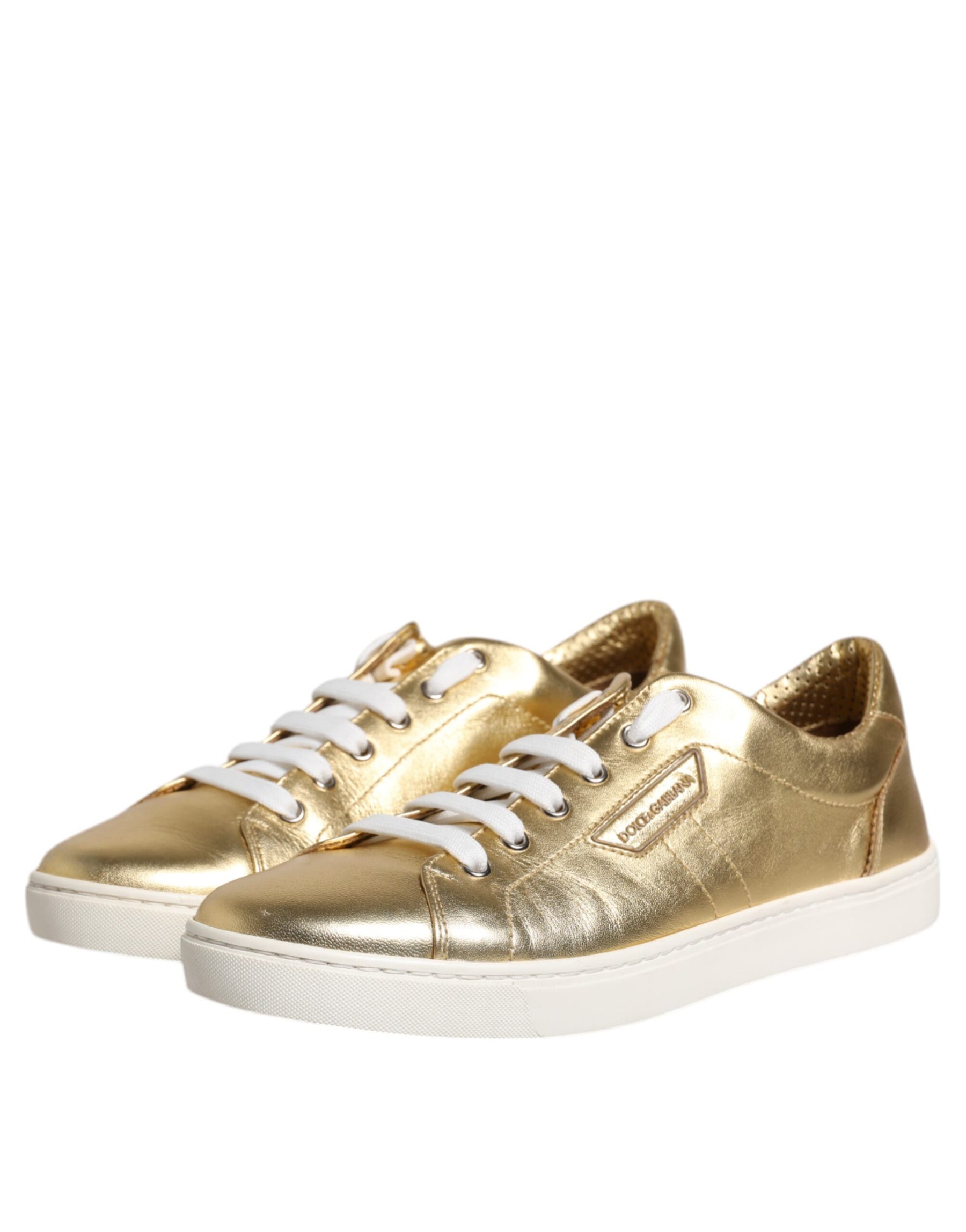 Dolce & Gabbana Gold Leather Logo London Men Sneakers Shoes | Regal Royce