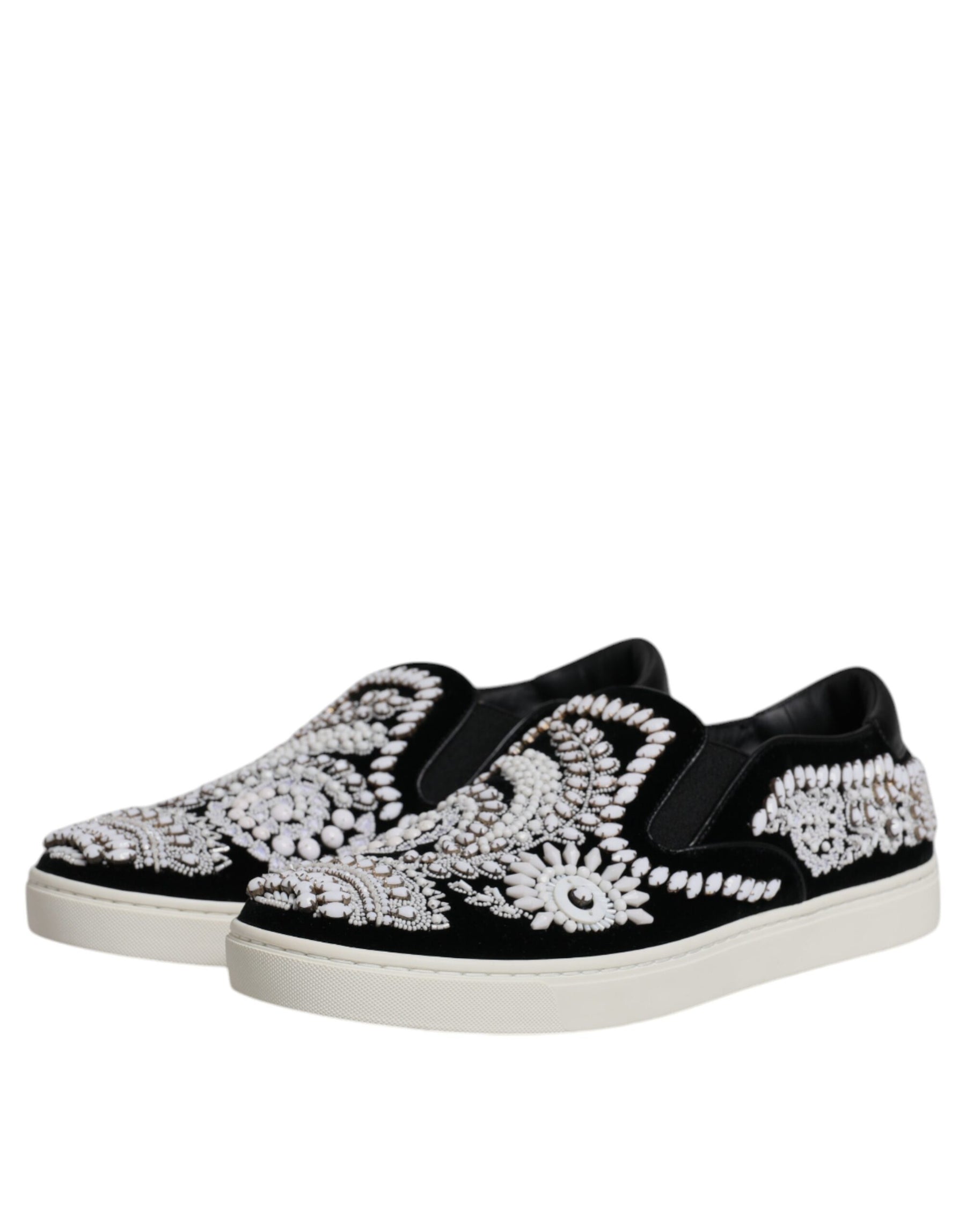 Dolce & Gabbana Black Embellished London Men Slip On Shoes | Regal Royce